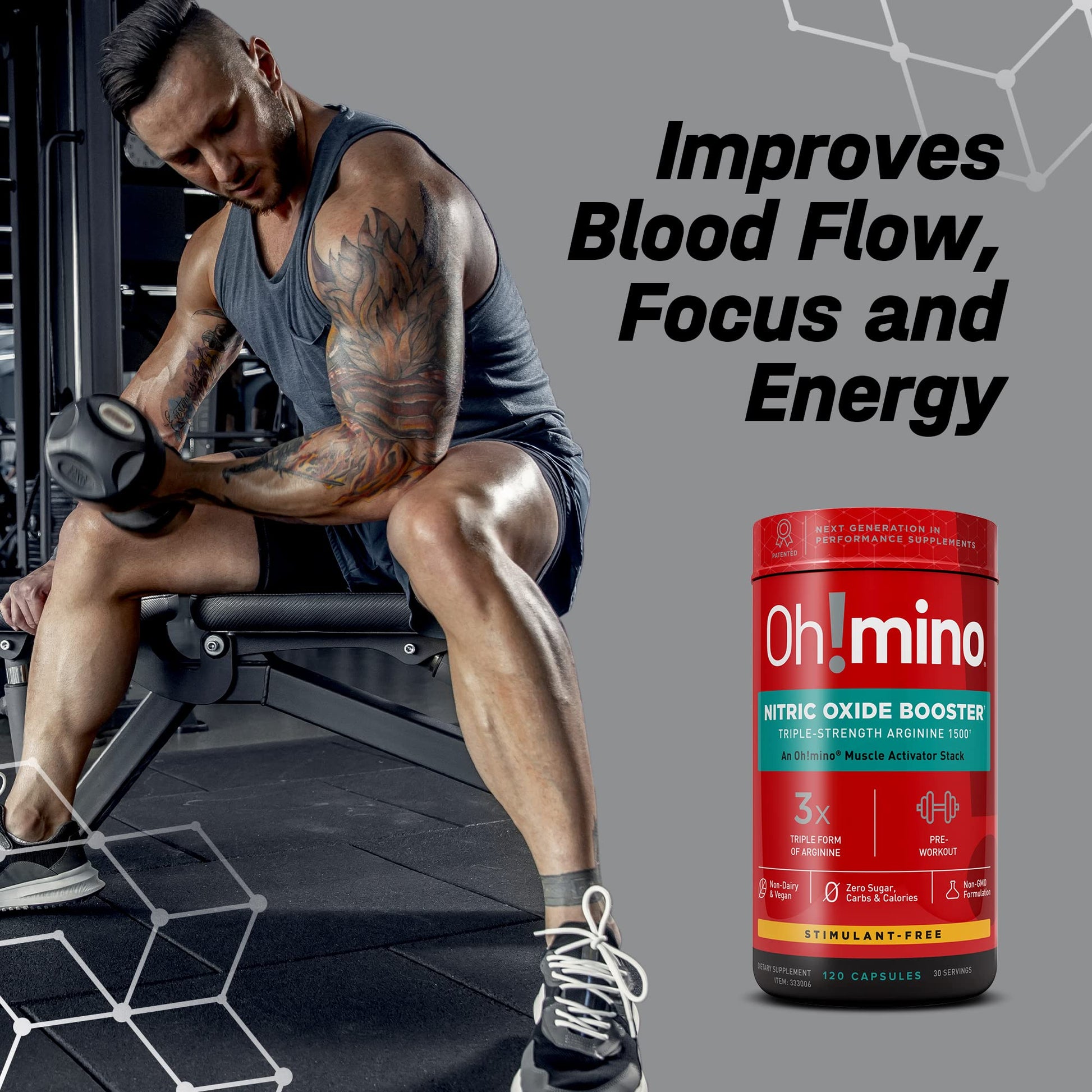 Oh!mino Nitric Oxide Supplement Activator Booster, Triple Strength L-Arginine for Energy Oh!mino buy supplements canada