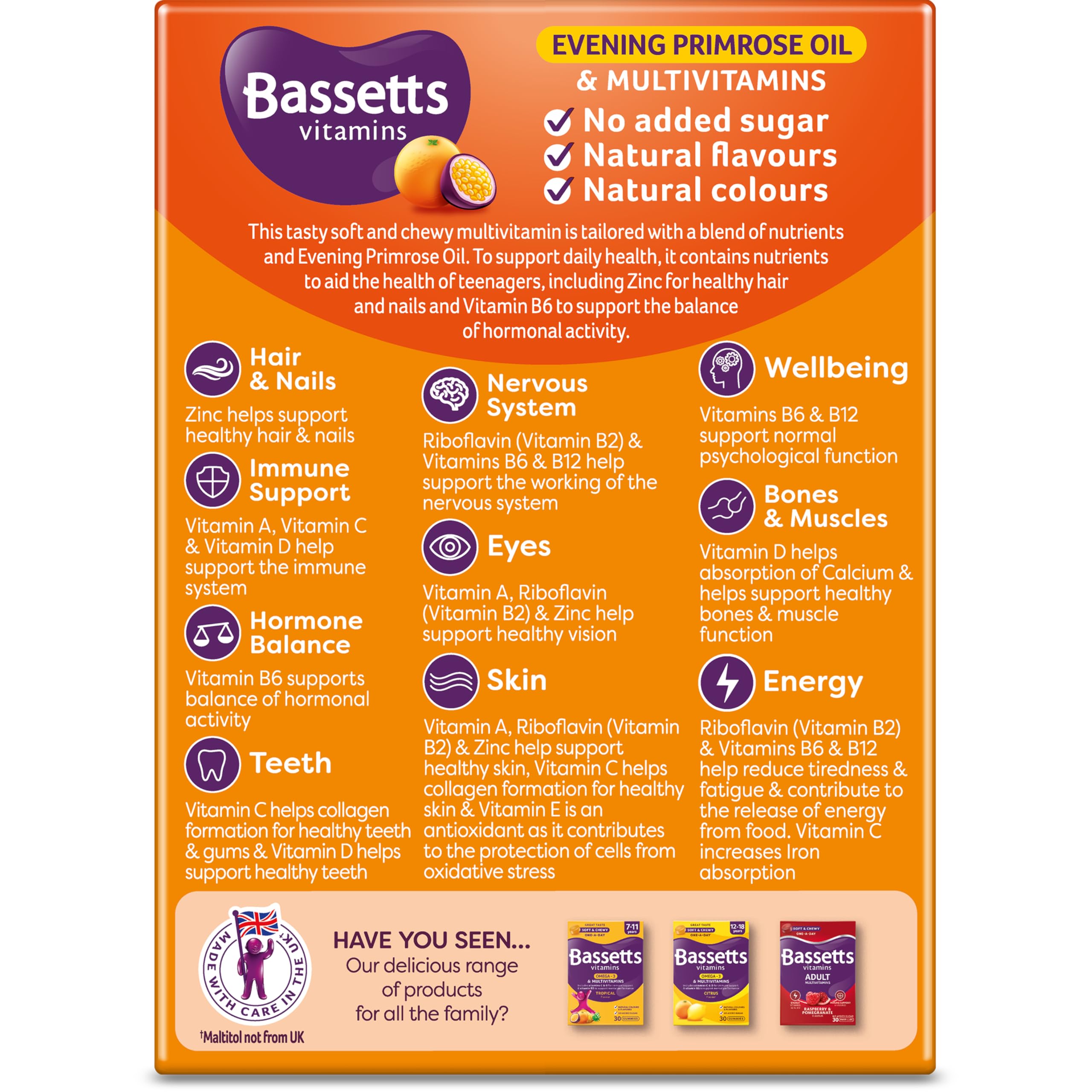 Bassetts Vitamins 12-18 EPO Orange & Passion Fruit 30's, 94.2 g, Orange and passionfruit Bassetts Vitamins buy supplements canada