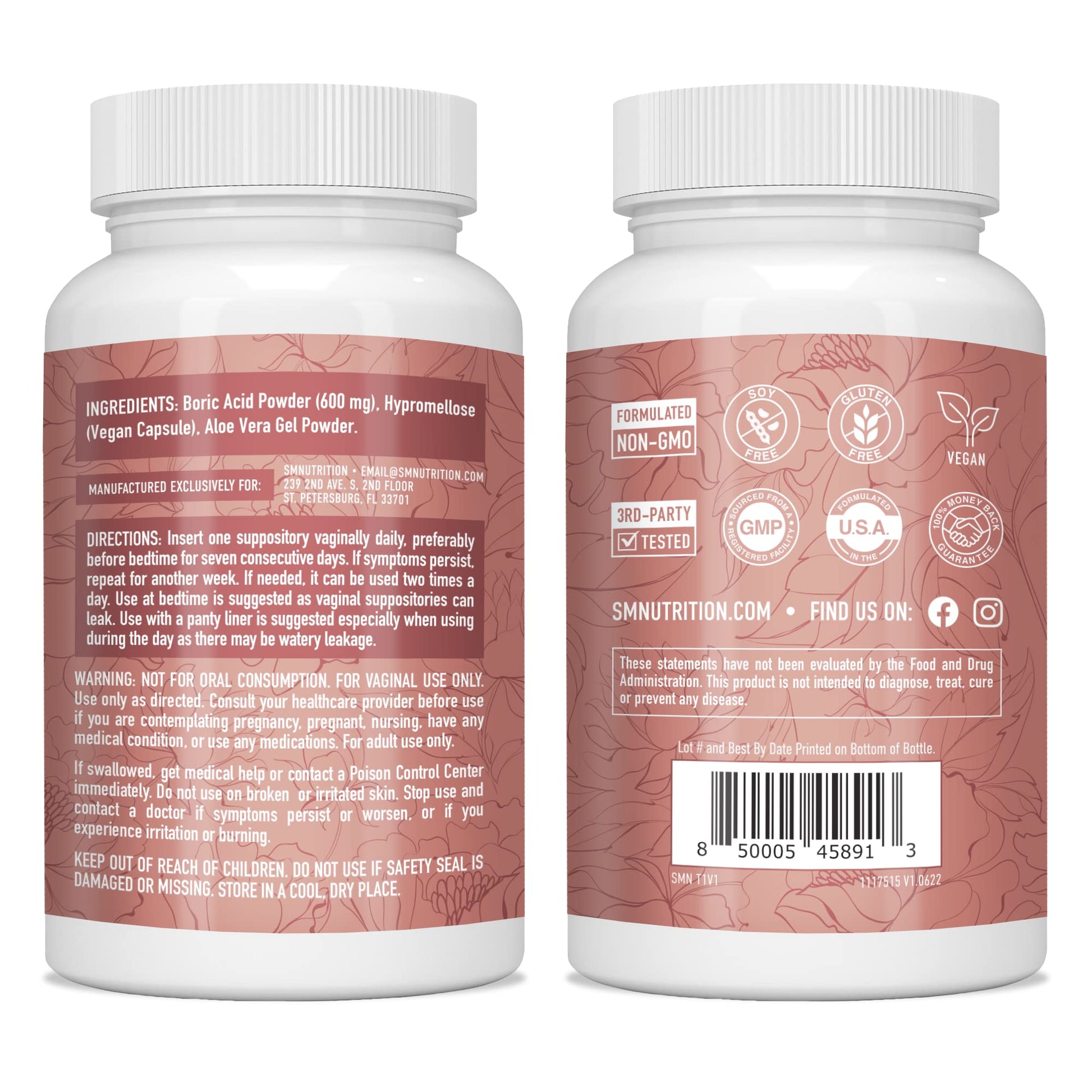 Boric Acid Suppositories for Women | 600mg | for pH Balance, Vaginal Odor & Itching | Feminine Intimate Health SMNutrition buy supplements canada