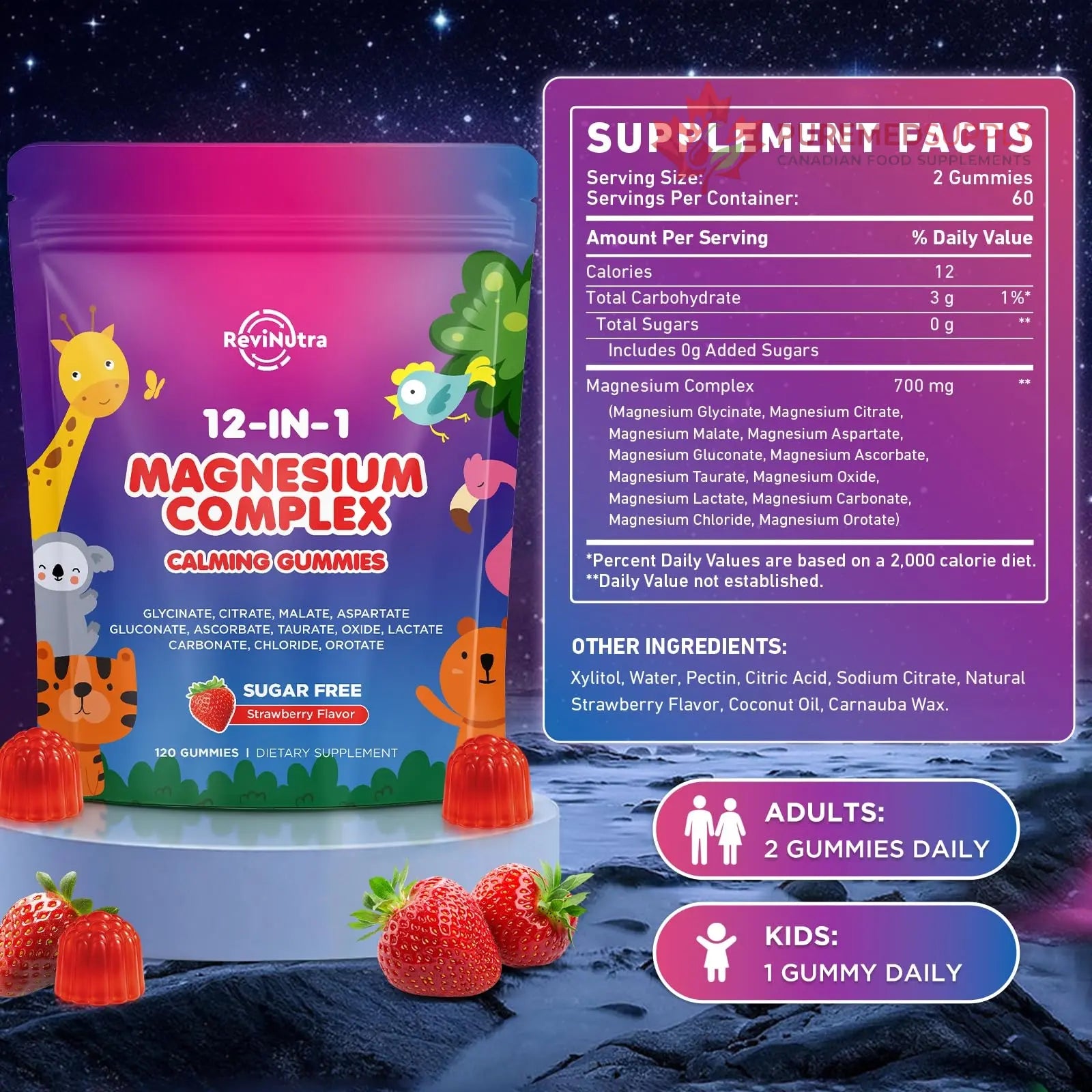 Magnesium Complex 700mg - 12 in 1 Magnesium Gummies with Glycinate, Citrate, Malate, Oxide, Taurate, Aspartate, Orotate - Supports Relaxation, Muscle & Heart - Sugar Free Strawberry 120 Count ReviNutra buy supplements canada