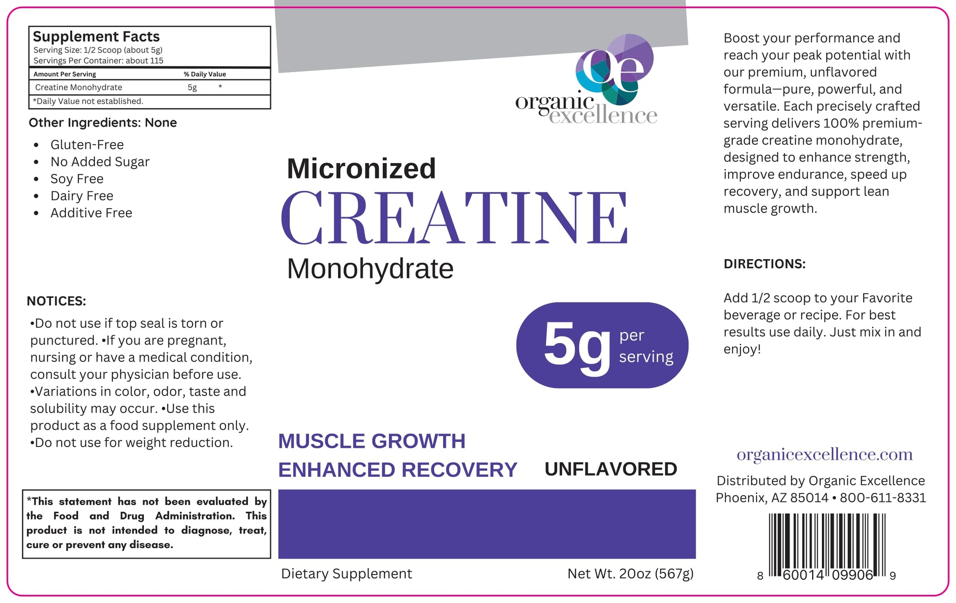 Organic Excellence Creatine Monohydrate – Micronized Creatine Powder for Muscle Growth, Strength & Recovery – Unflavored, 115 Servings Organic Excellence buy supplements canada