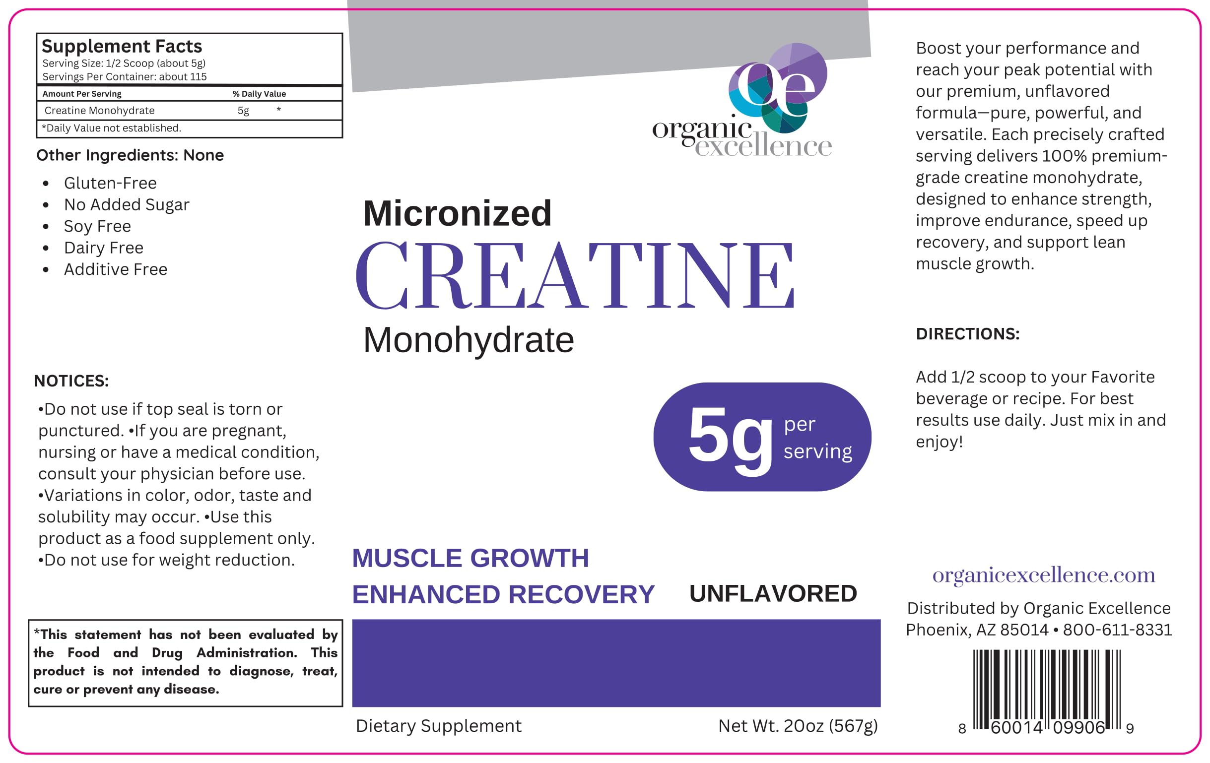 Organic Excellence Creatine Monohydrate – Micronized Creatine Powder for Muscle Growth, Strength & Recovery – Unflavored, 115 Servings Organic Excellence buy supplements canada