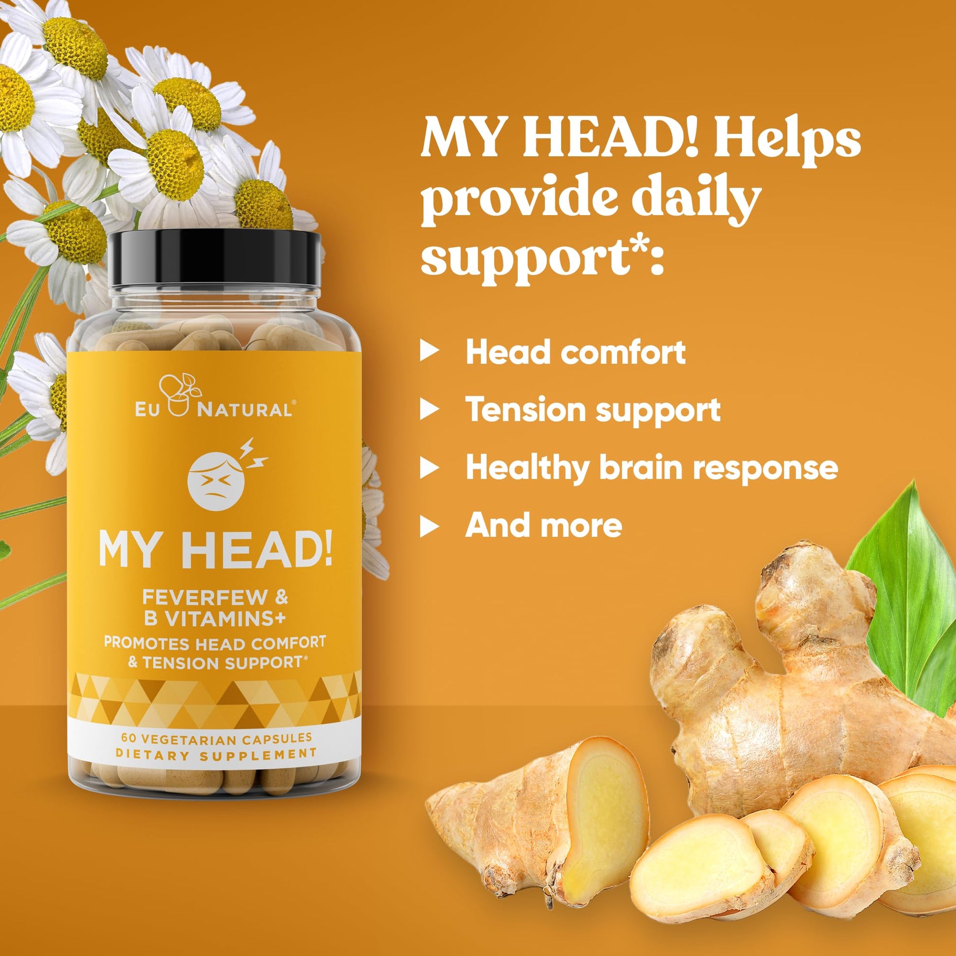 My Head! Headache Vitamins – Sensitivity, Tension, Comfort, Healthy Head Function for A Clear Mind – Fast acting Magnesium, Feverfew, Boswellia, Vitamin D, Ginger, & More – 60 Soft Capsules Eu Natural buy supplements canada