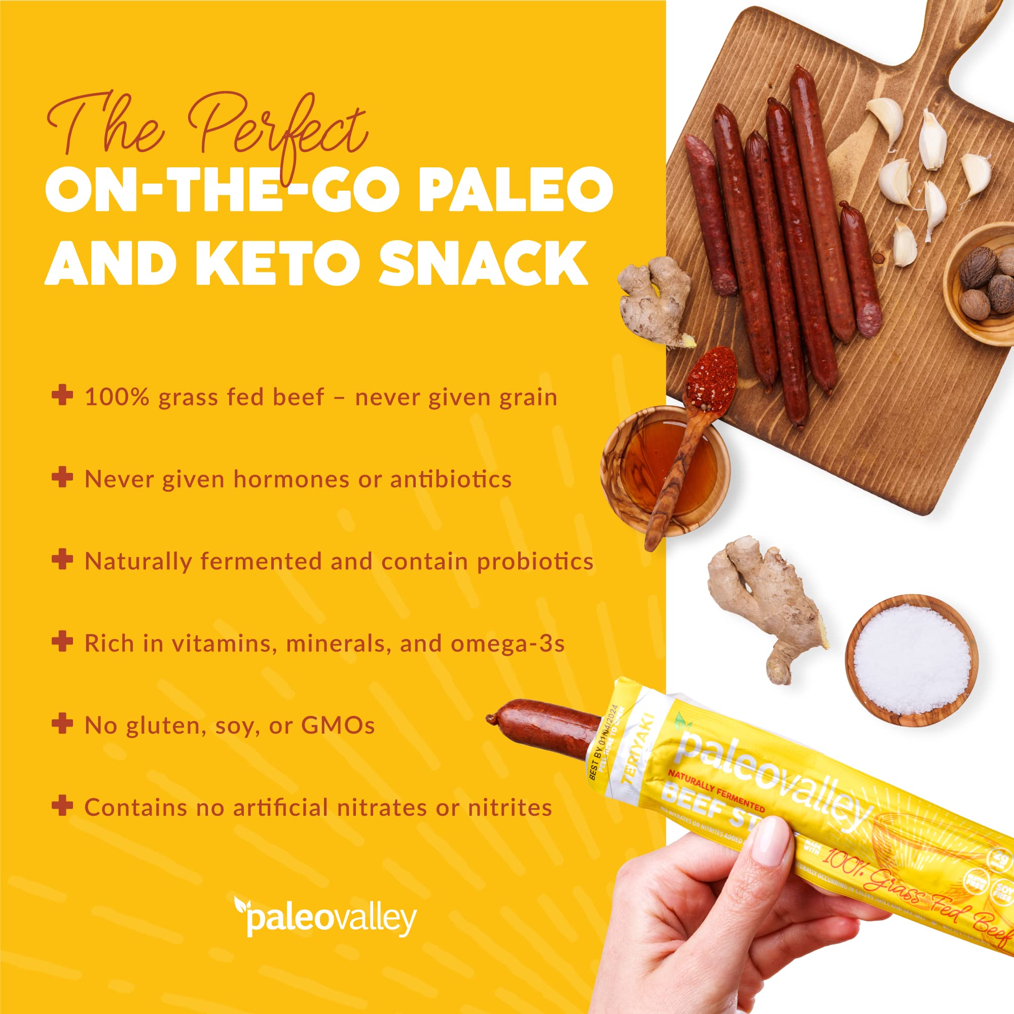 Paleovalley 100% Grass Fed Teriyaki Beef Sticks - Delicious Gluten Free Beef Snack - High Protein Keto Friendly Paleovalley buy supplements canada