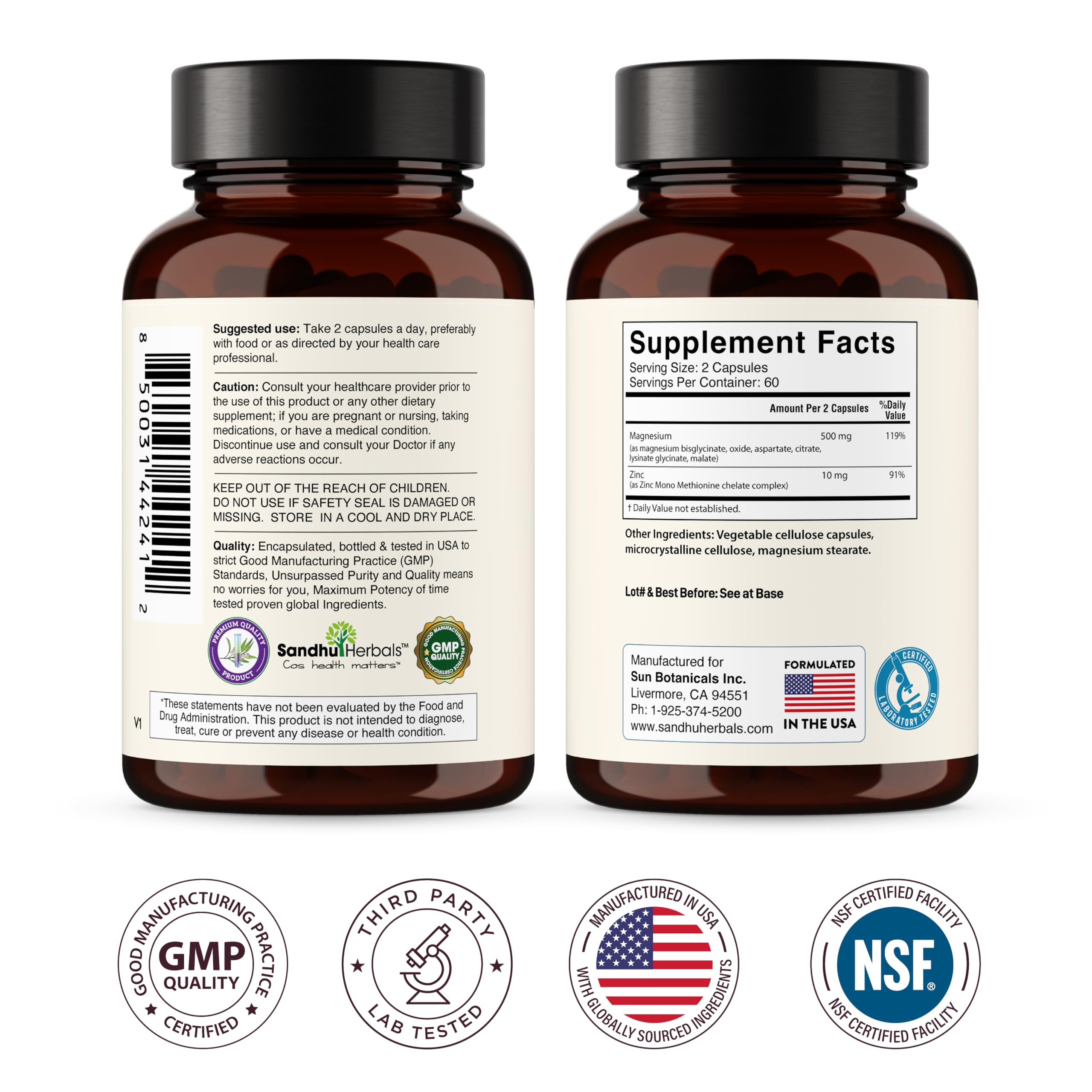 Complete Magnesium Complex 500mg for Women & Men | 120 Capsules | 6 in 1 Mag Supplement with Zinc | Quality Sleep & Muscle Health | Glycinate, Citrate SANDHUHERBALS buy supplements canada