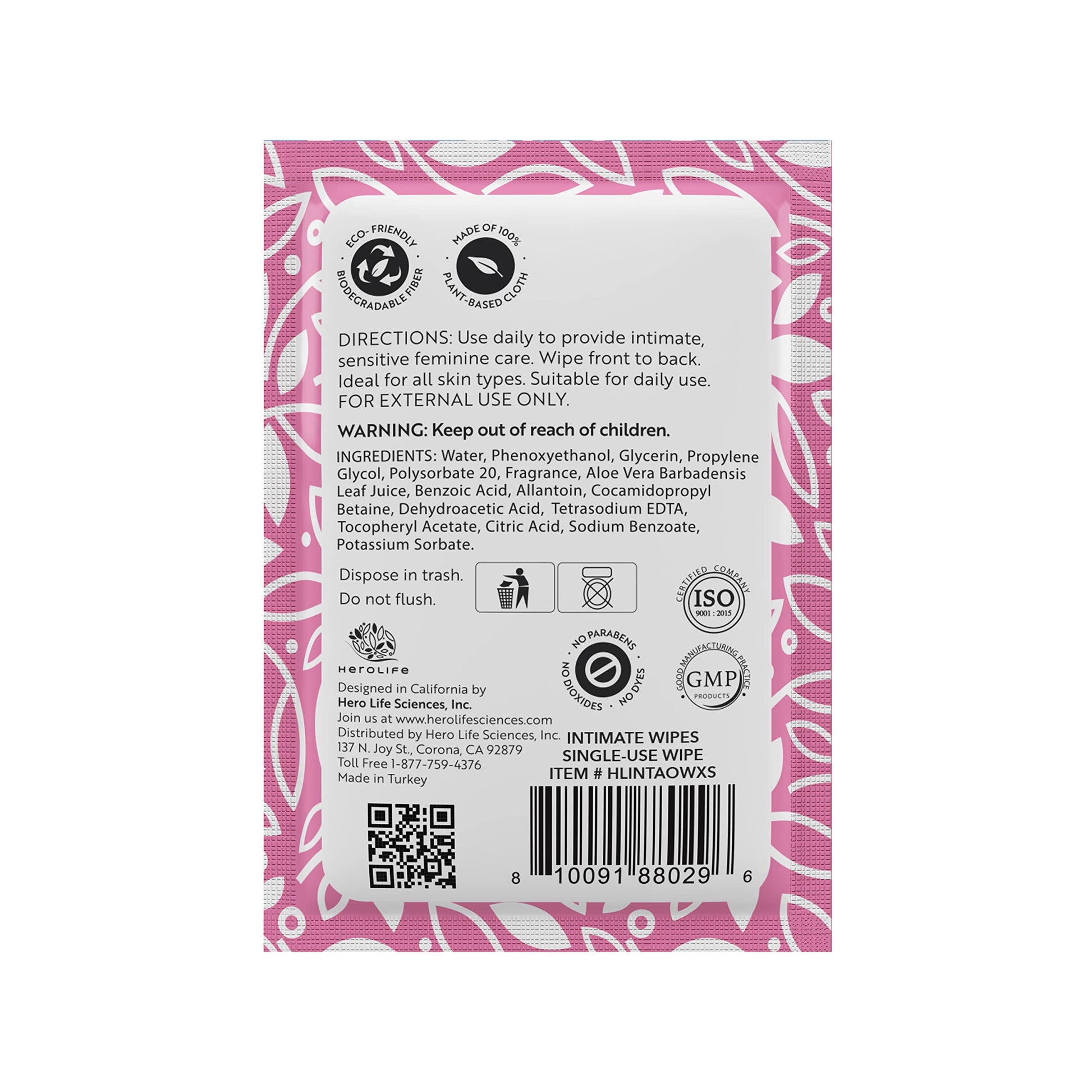 HEROLIFE Personal Wipes for Feminine Care, Single Use To Go, Plant-Based, 1 pack of 40 Single Herolife buy supplements canada