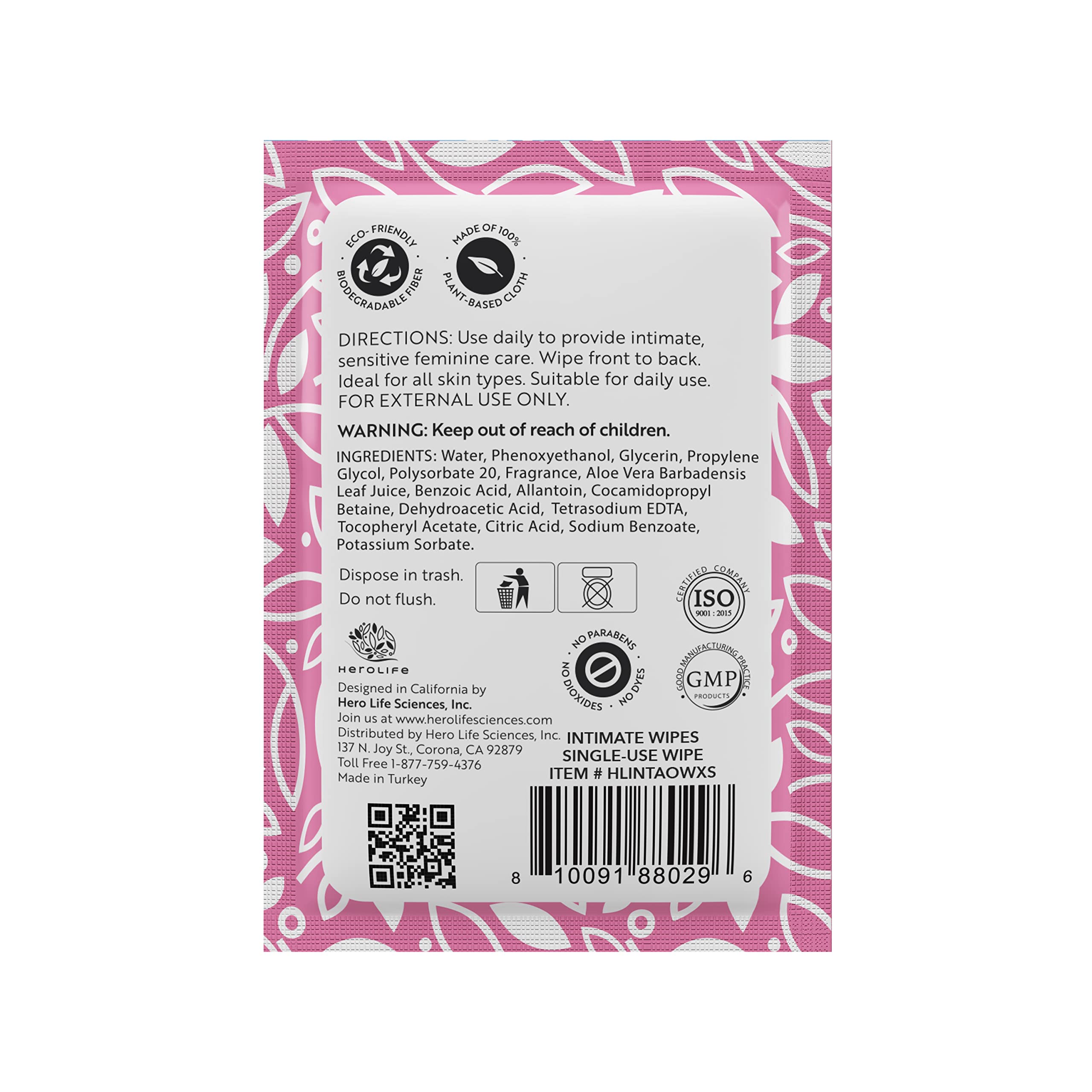 HEROLIFE Personal Wipes for Feminine Care, Single Use To Go, Plant-Based, 1 pack of 40 Single Herolife buy supplements canada