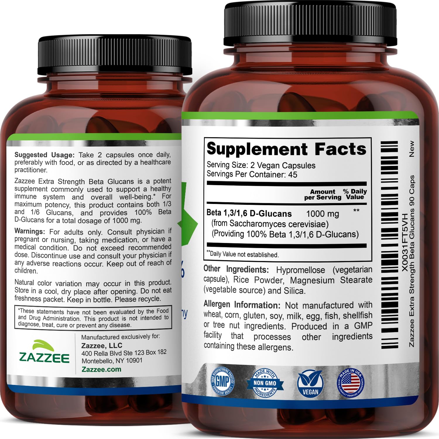 Zazzee Extra Strength 1,3/1,6 Beta Glucans, 1000 mg, 100% Concentrated, 90 Vegan Capsules, Supports a Healthy Immune System, 100% Vegetarian, All-Natural and Non-GMO Zazzee buy supplements canada