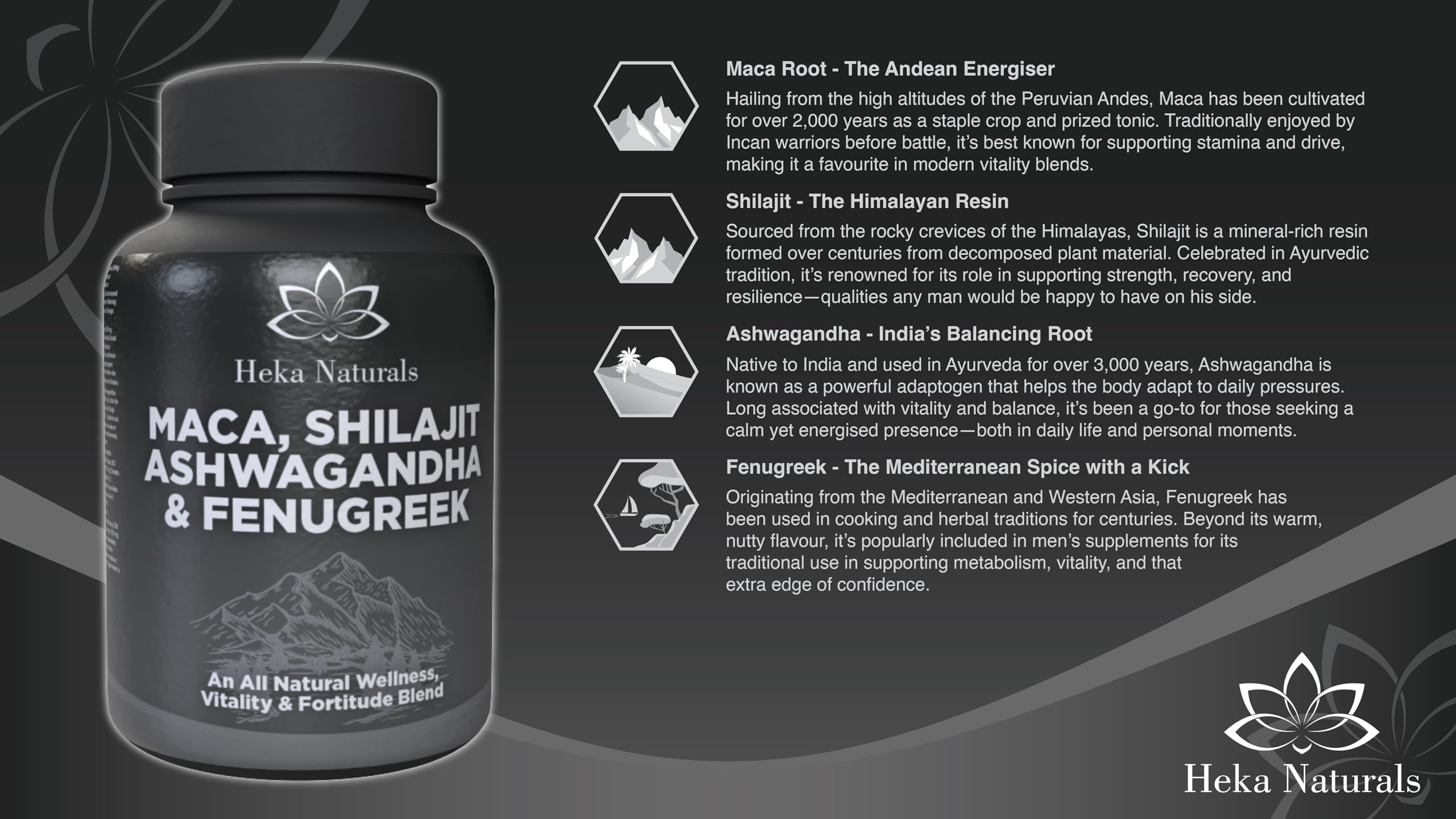 Heka Naturals Male Botanical Complex | 90 Capsules with Ashwagandha, Maca Root, Fenugreek & Shilajit | Traditional Plant-Based Ingredients for Active Lifestyles | Food Supplement Heka Naturals buy supplements canada