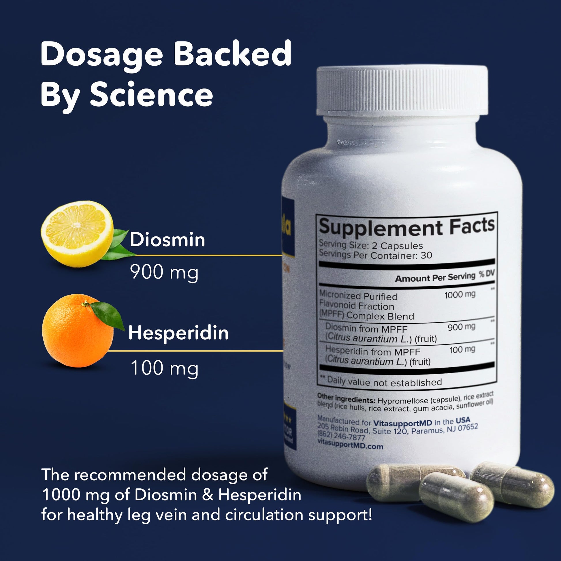 Vein Formula Diosmin Hesperidin 1000mg, Micronized Bioflavonoids Blend for Blood Circulation, Vein Support MPFF Supplement VITASUPPORTMD buy supplements canada