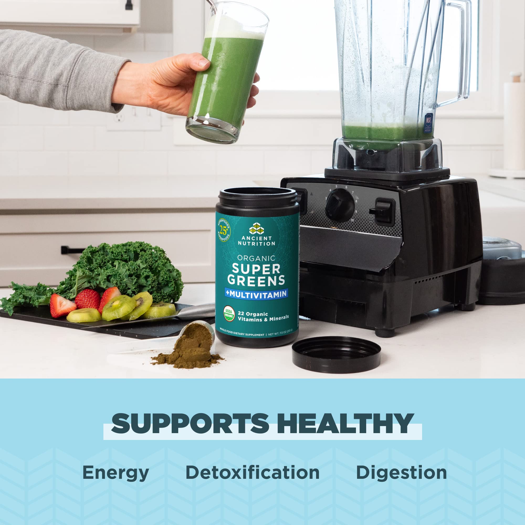 Ancient Nutrition, Vitamin Powder, One Bottle Made from Real Fruits, Vegetables and Herbs, for Digestive and Energy Support, 25 Servings, 7.5oz Ancient Nutrition buy supplements canada