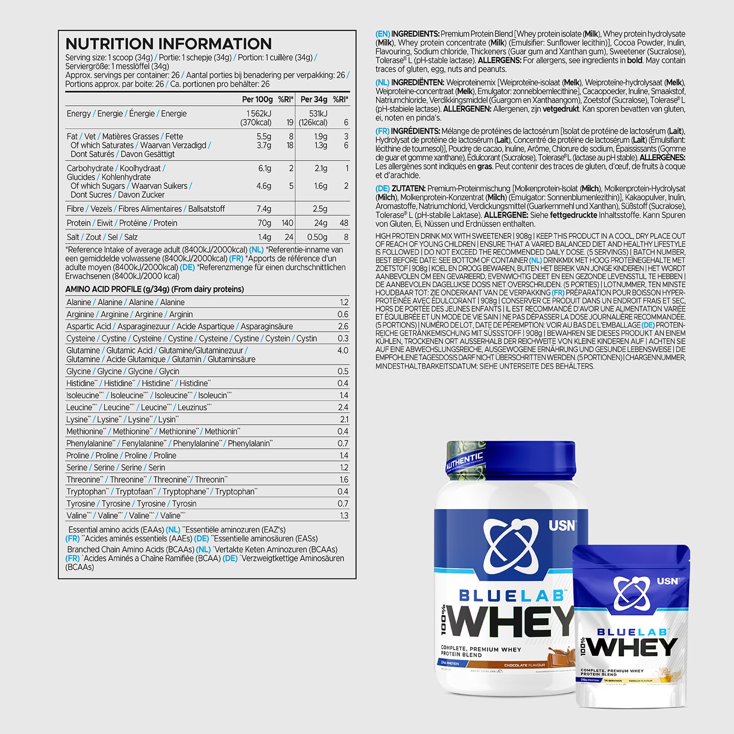 USN Blue Lab Whey Protein Powder: Chocolate - Whey Protein 2kg - Post-Workout USN buy supplements canada