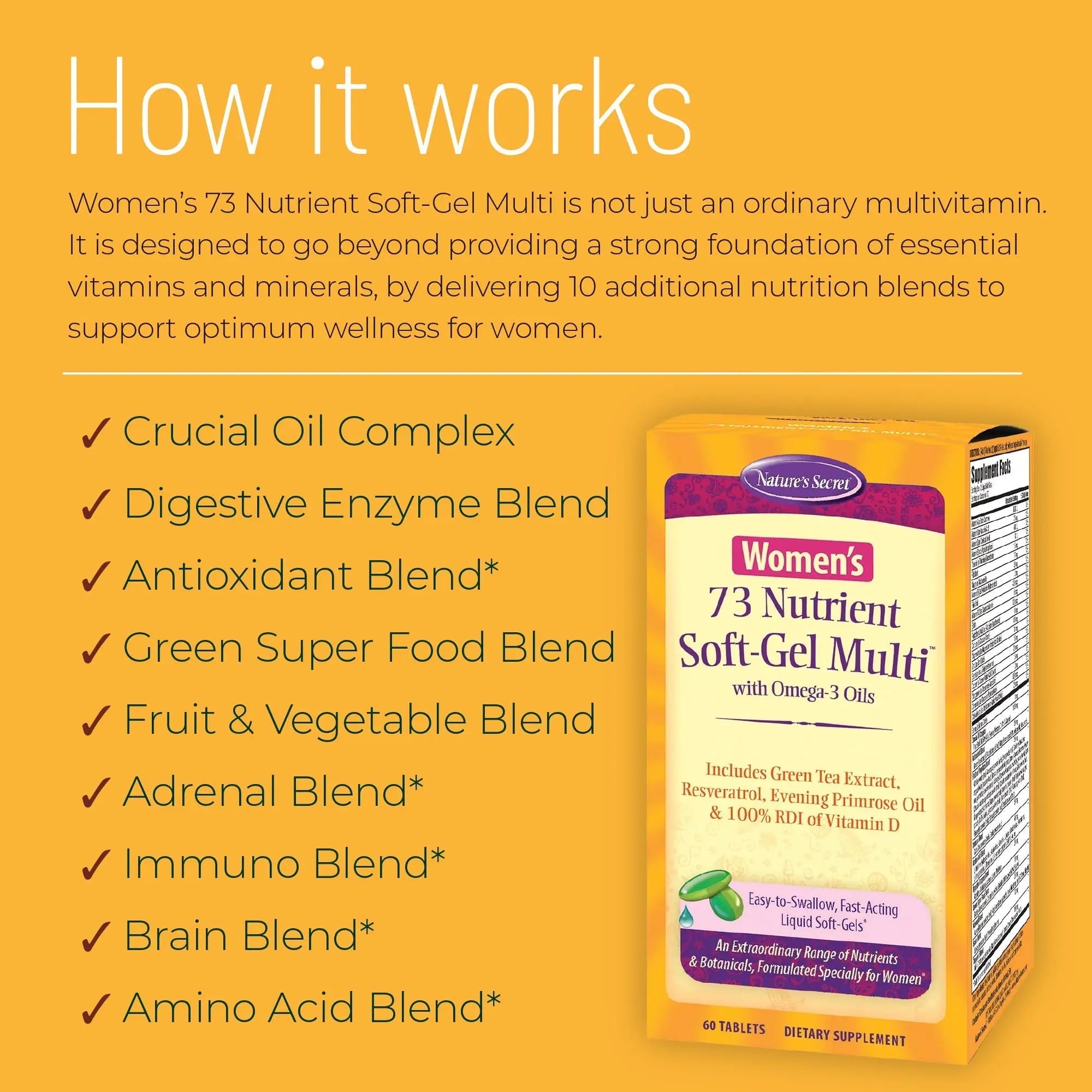 Nature's Secret Women’s 73-Nutrient Soft-Gel Multi – 60 Liquid Soft-Gels – Complete Female Wellness Support - 2 Pack Nature's Secret buy supplements canada