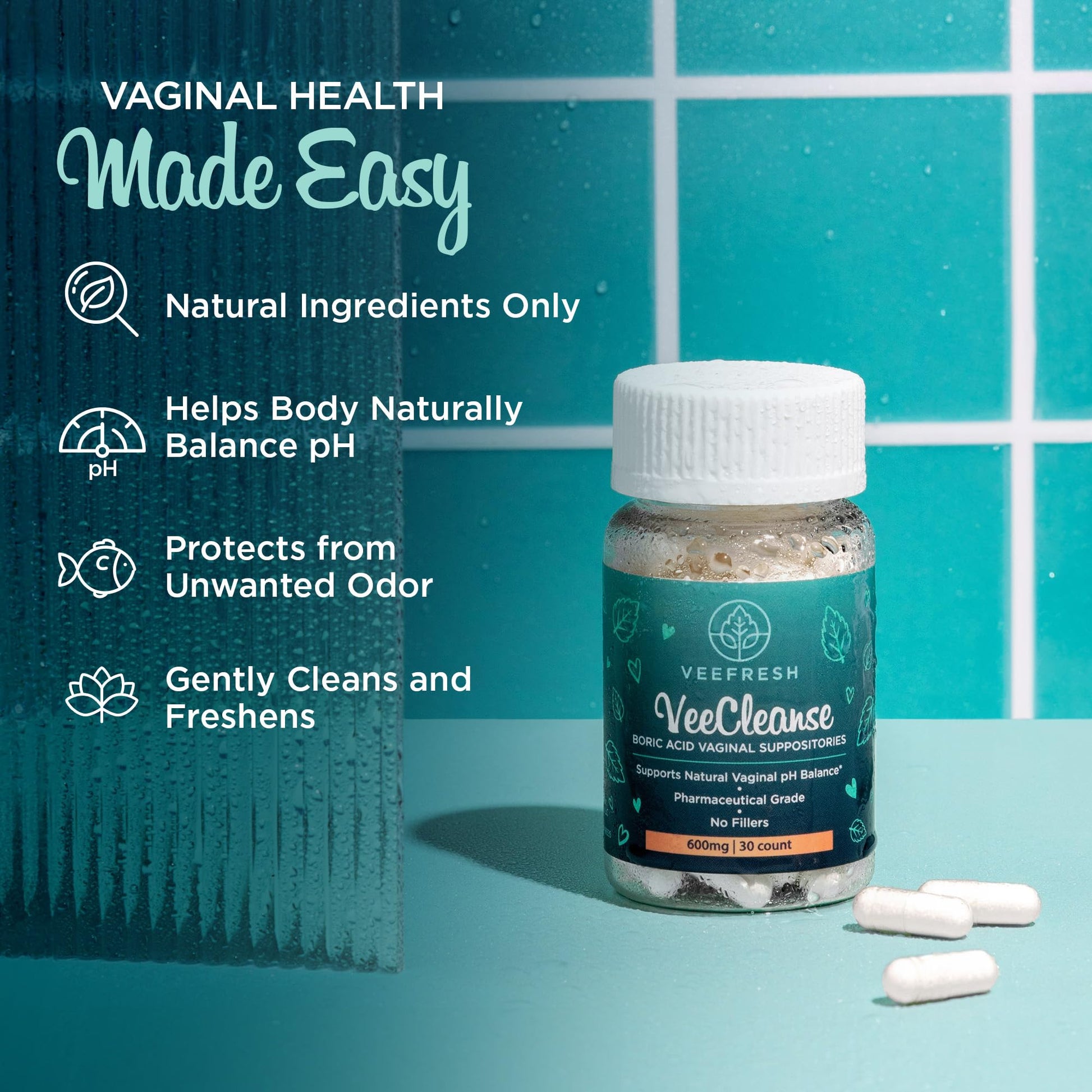 VeeFresh - VeeCleanse Boric Acid Vaginal Suppositories - Vaginal pH Balance Suppositories - Vaginal Odor Control - Feel Fresh, Feminine and Confident VeeFresh buy supplements canada