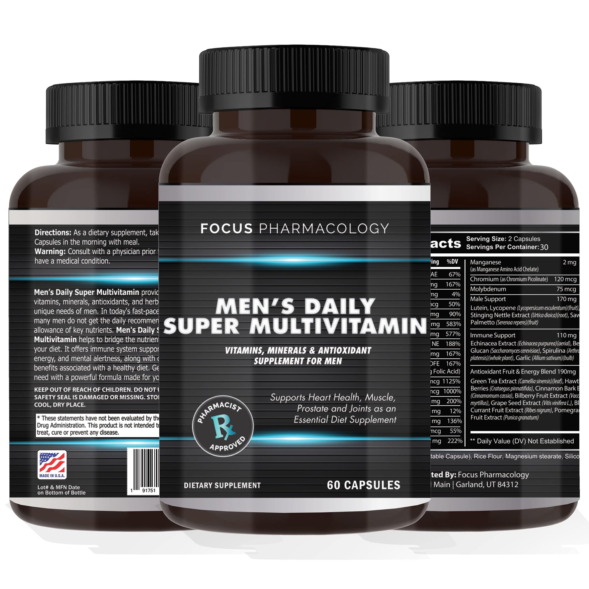 Focus Pharmacology Men's Daily Super Multi-Vitamin for Men - 60 Ct Blend of Vitamins, Minerals, Plus Herbs for Prostate Health and General Energy/Focus Focus Pharmacology buy supplements canada