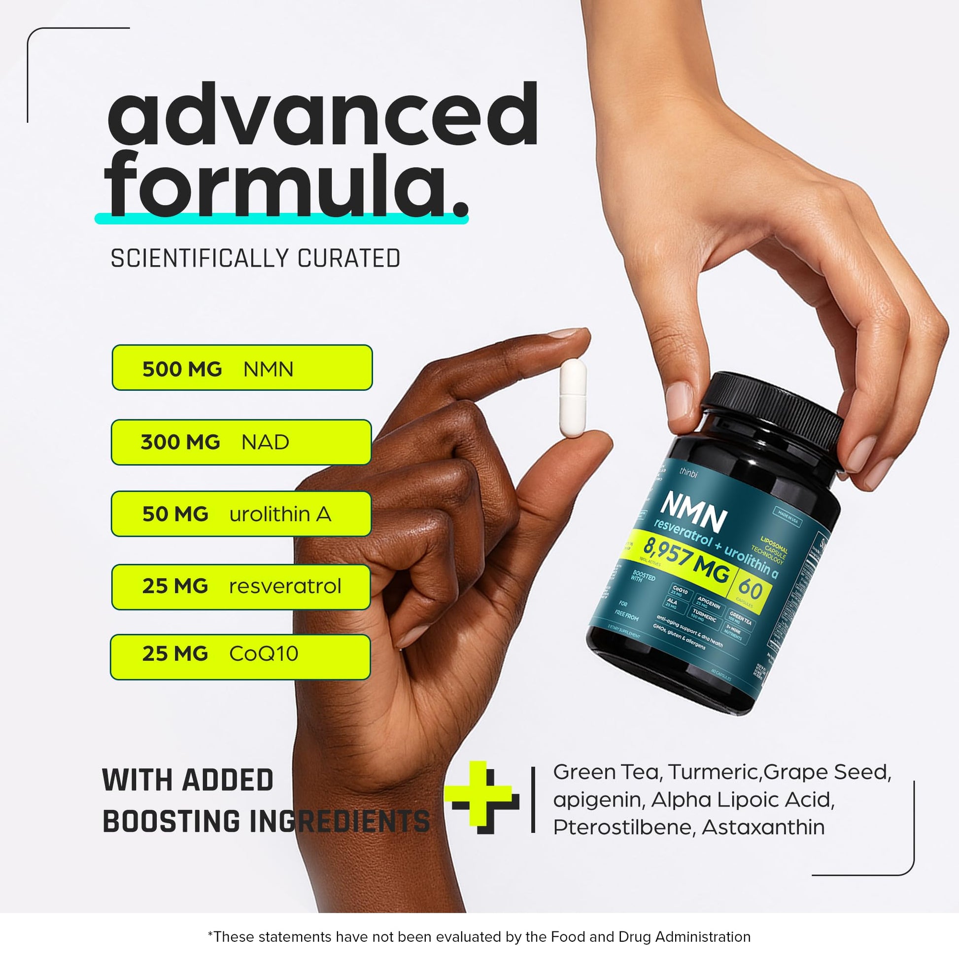 NMN Supplement 8957mg with Real NAD+ Not Just a Booster | Urolithin A, Resveratrol, CoQ10, Alpha Lipoic Acid, Green Tea Extract | Cellular Longevity & Energy Support for Men & Women Thinbi buy supplements canada