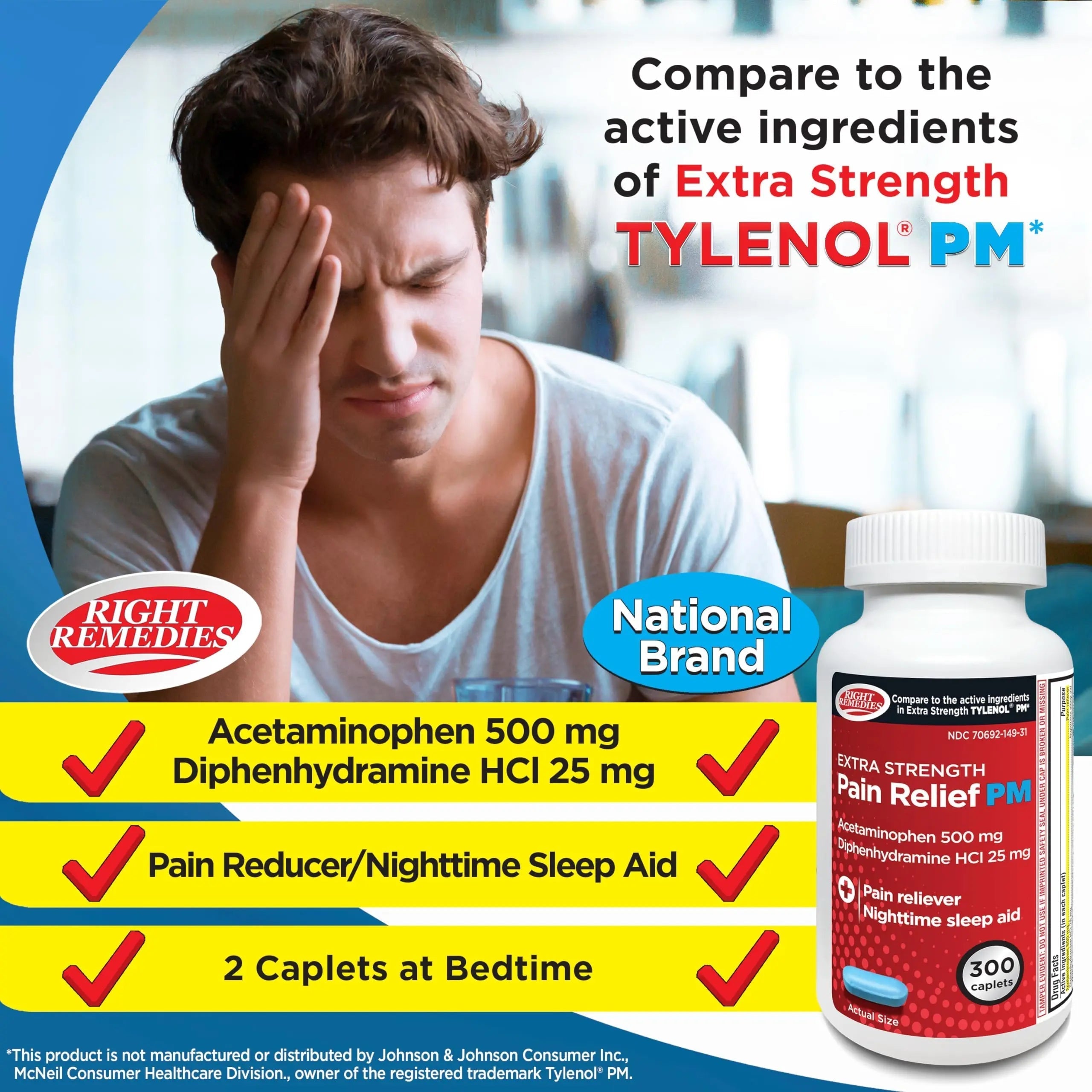 Right Remedies Extra Strength Pain Relief PM & Nighttime Sleep Aid Caplets,(300 count), Acetaminophen 500 mg & Diphenhydramine HCl 25 mg, Non-Habit Forming, Compare to Active ingredients of Tylenol PM RIGHT REMEDIES buy supplements canada