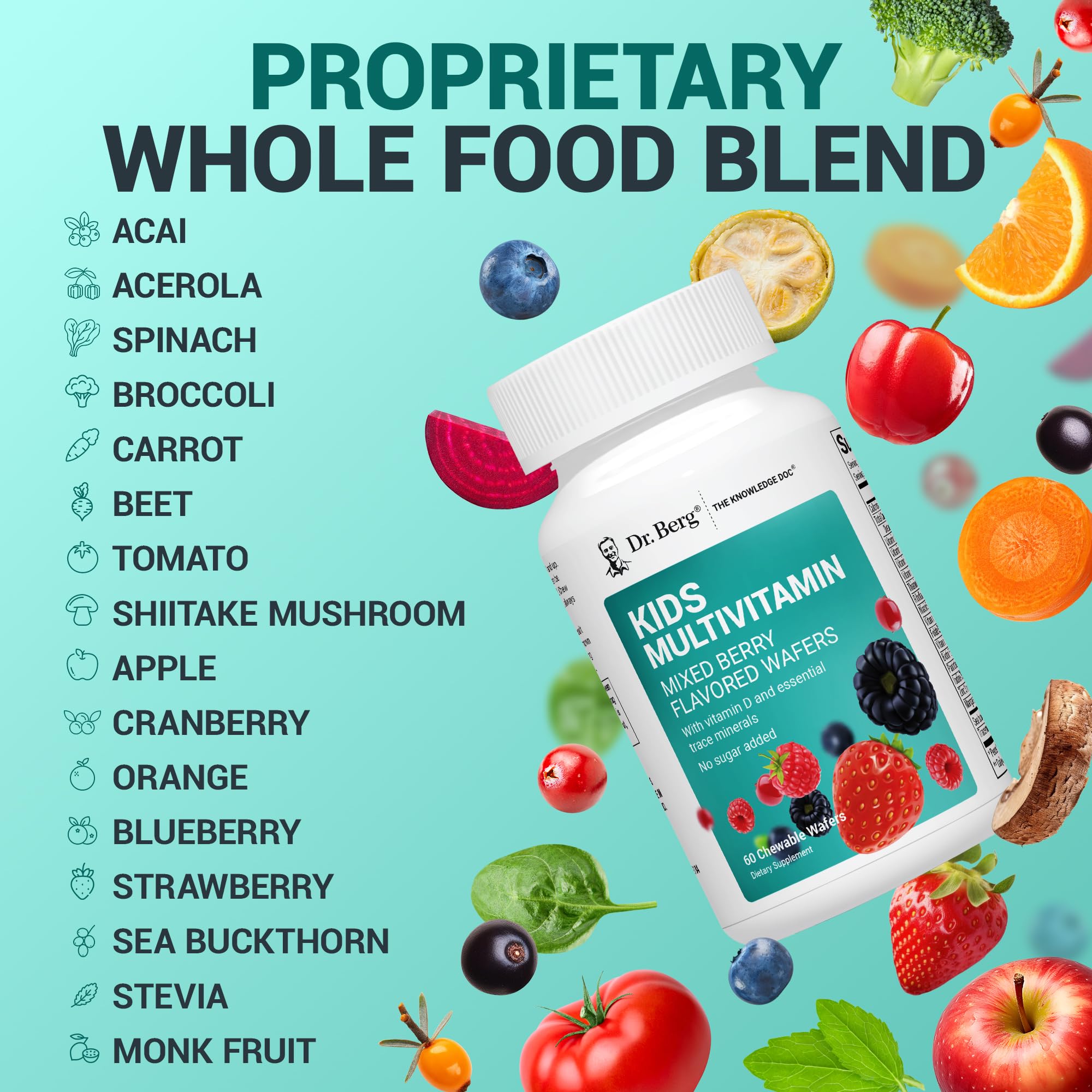 Dr. Berg Kids Chewable Multivitamins (NOT Sweetened w/Sugar) - Daily Multivitamin for Kids that Includes 20 Nutrients & Trace Mineral Complex - Mixed Berry Chewable Vitamins for Kid - Red Wafers Dr. Berg Nutritionals buy supplements canada