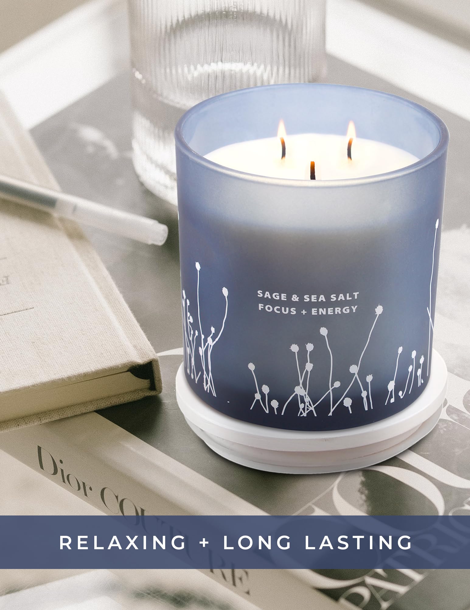 White Sage Sea Salt 3 Wick Candle 14.5 oz | Sage Candles for Cleansing House | Large Soy Candles GIFTAWAY buy supplements canada