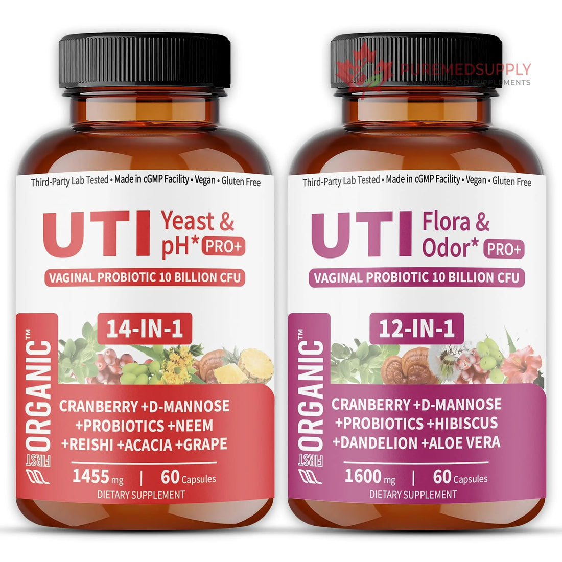 UTI Flora & Odor Pro+ & UTI Yeast & pH Pro+ | Pack of 2 | Vaginal Probiotics for Feminine Hydration & Freshness Support | Third-party Tested, cGMP Facility, Vegan, Non-GMO, Gluten-Free | 60+60 Caps FIRSTORGANIC buy supplements canada
