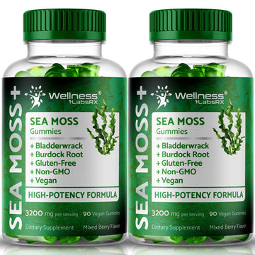 WELLNESS LABSRX Sea Moss Gummies, 3200mg Irish Sea Moss Mixed Berry Flavor with Maximum Potency Bladderwrack and Burdock Root - Supports Skin, Energy and Immunity - 180 Count WELLNESS LABSRX buy supplements canada