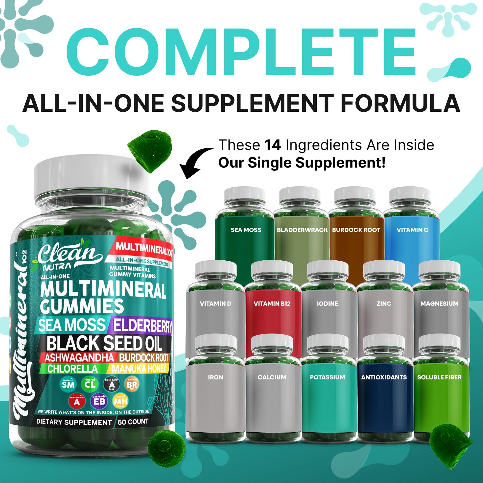 Sea Moss Gummies | Clinically Tested - Black Seed Oil Ashwagandha Elderberry Burdock Root Chlorella Manuka Honey - Vegan Irish Sea Moss Gummy Vitamins Clean Nutraceuticals buy supplements canada