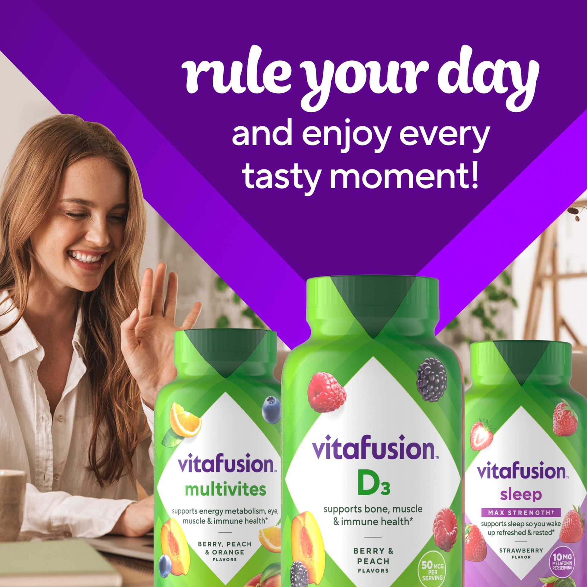 vitafusion Vitamin D3 Gummies, Bone and Immune Support, Peach, Blackberry, Strawberry Flavored Vitafusion buy supplements canada