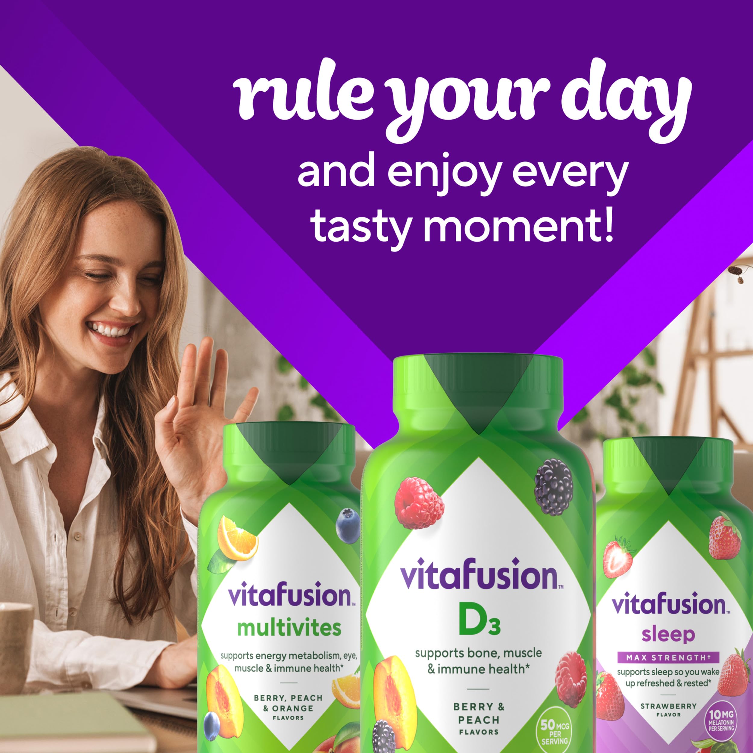 vitafusion Vitamin D3 Gummies, Bone and Immune Support, Peach, Blackberry, Strawberry Flavored Vitafusion buy supplements canada