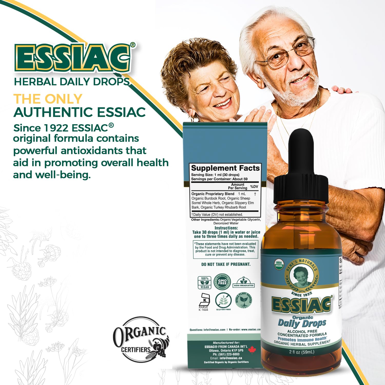 Essiac Original Tea USDA Organic Daily Drops for Enhanced Lymphatic Drainage and Immune Support | Alcohol Free Concentrated Formula | 2oz (59ml) Essiac buy supplements canada