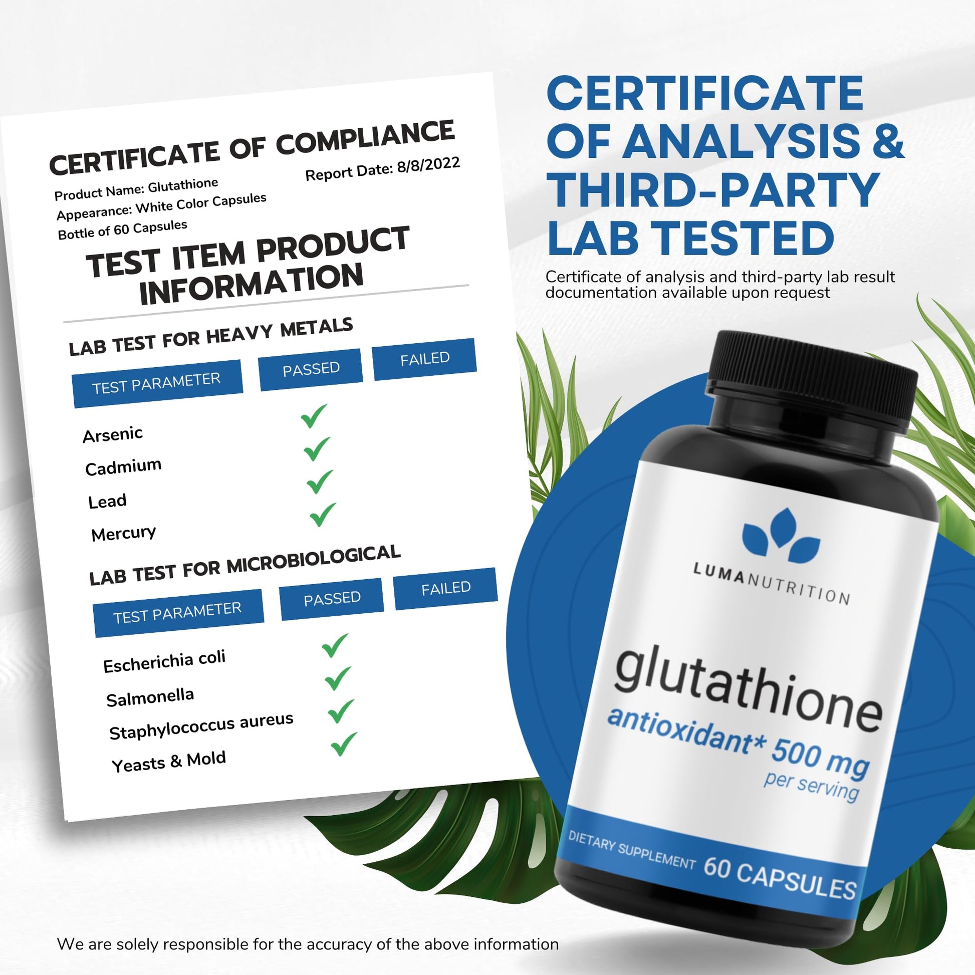 Premium Glutathione - Reduced Glutathione 500mg - Glutathione Supplement - L-Glutathione Luma Nutrition buy supplements canada