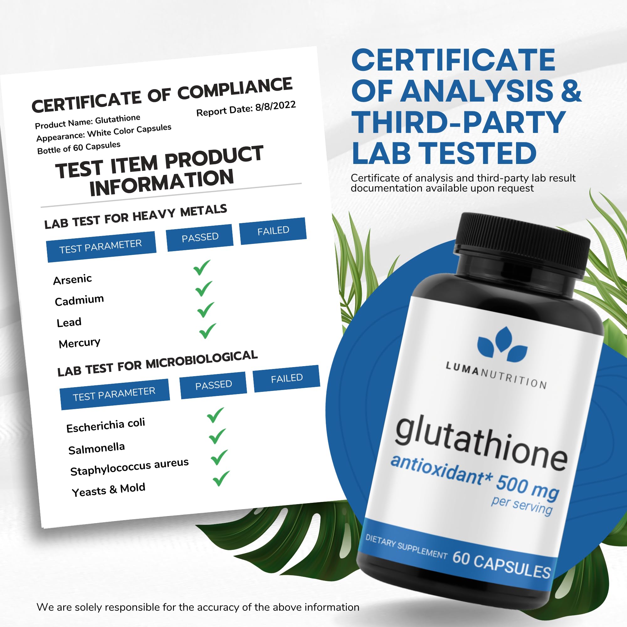 Premium Glutathione - Reduced Glutathione 500mg - Glutathione Supplement - L-Glutathione Luma Nutrition buy supplements canada