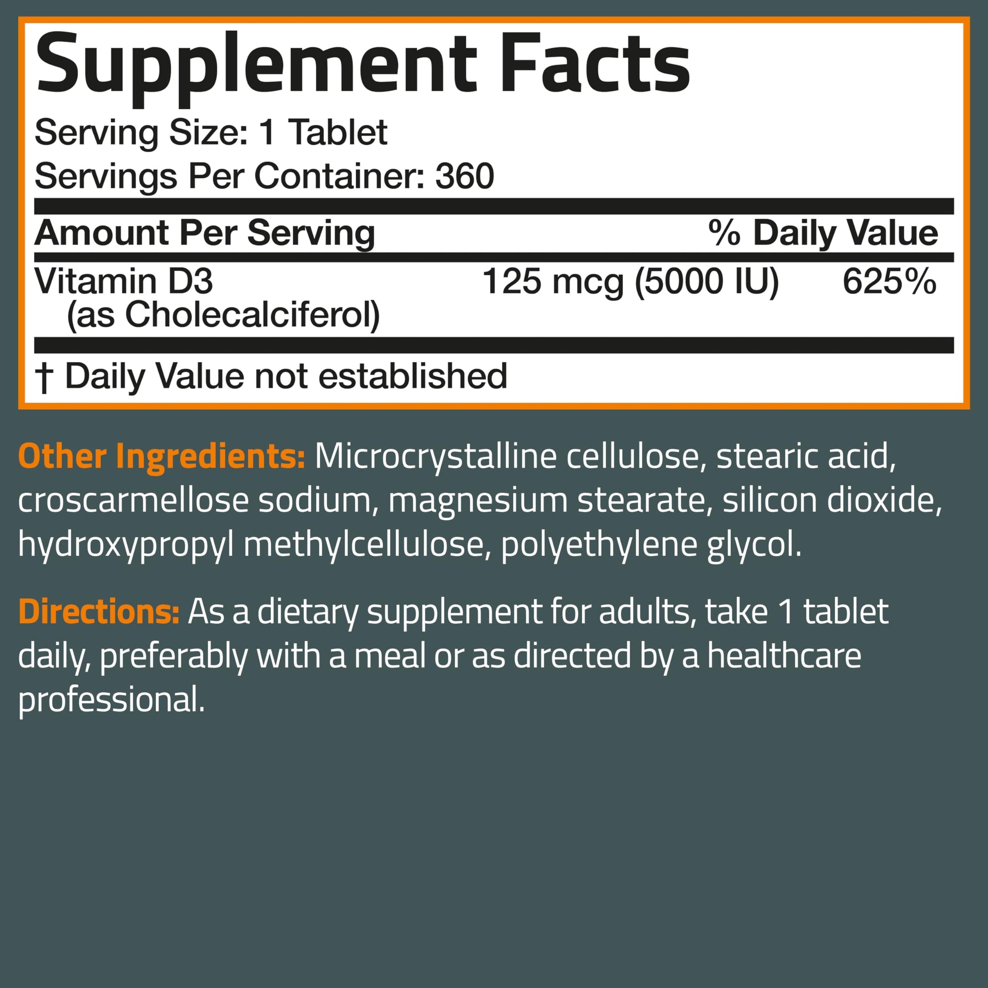 Bronson Vitamin D3 5000iu (125mcg) Healthy Muscle Function and Immune Support, Non-GMO, 360 Tablets Bronson buy supplements canada
