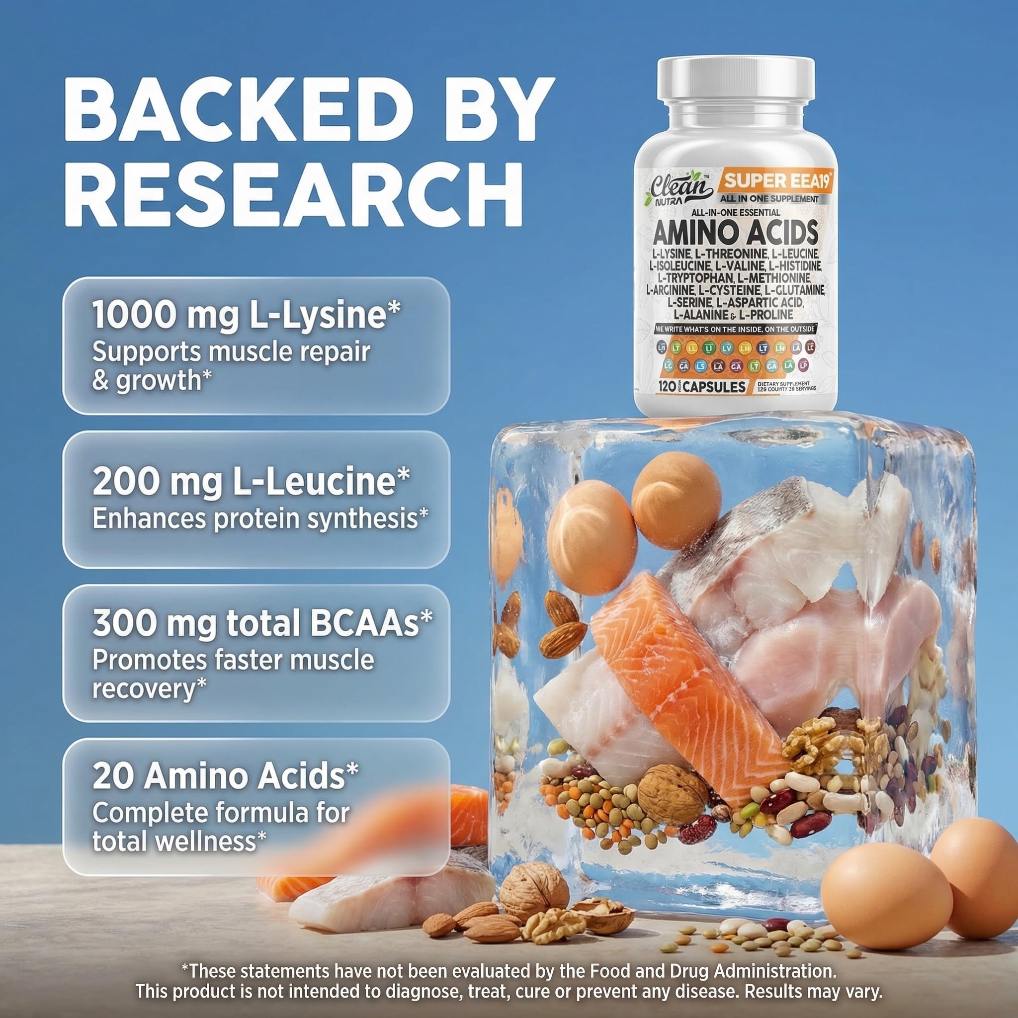 Clean Nutraceuticals Amino Acids Supplement L-Lysine, L-Threonine, L-Leucine, Isoleucine, Valine, L-Histidine, L-Tryptophan, L-Methionine, L-Arginine, L-Cysteine, Clean Nutraceuticals buy supplements canada