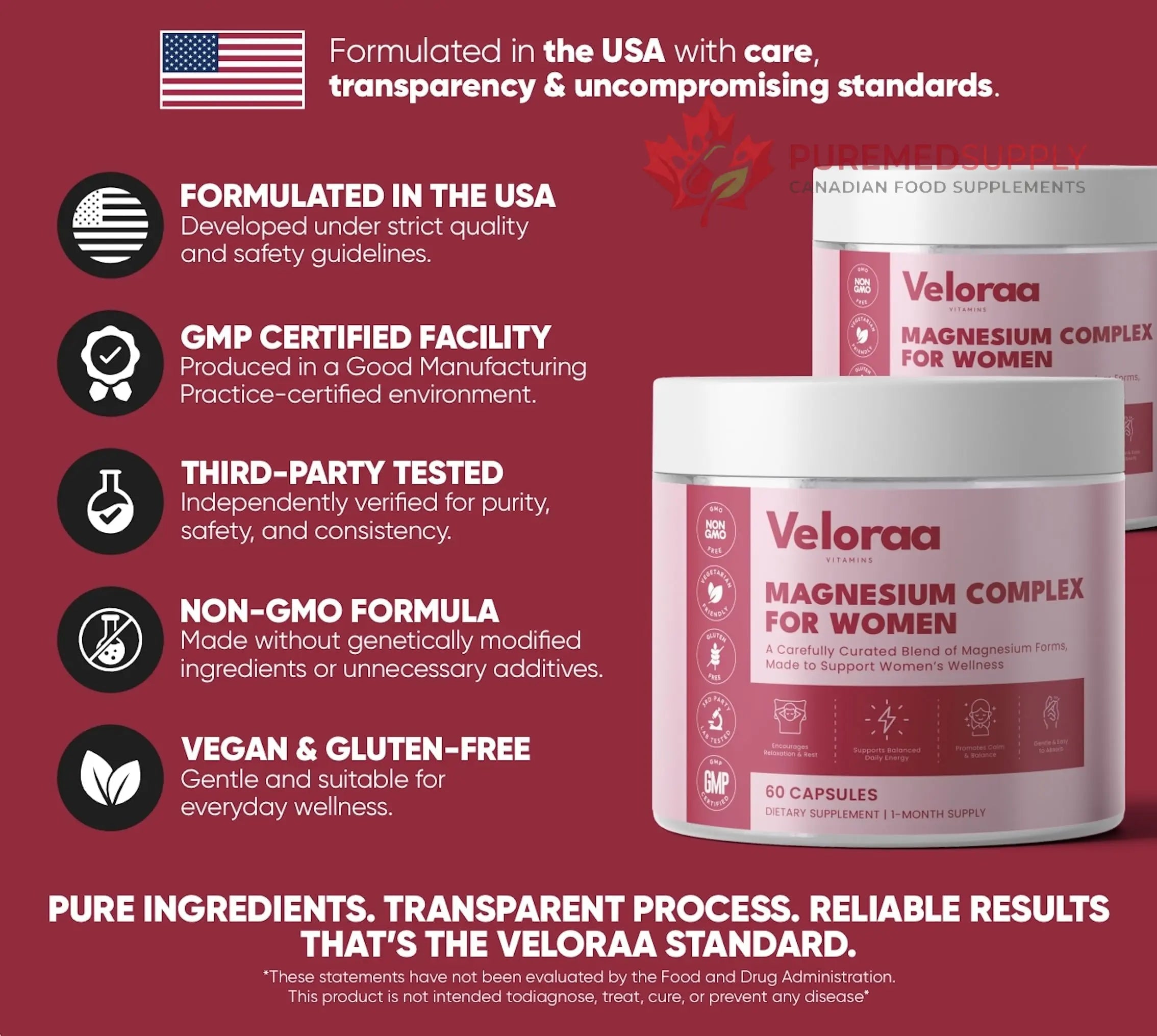 Premium Magnesium Complex for Women 60 Capsules | Complete 3-in-1 with Magnesium Glycinate Citrate & Malate Supports Calm, Digestion, Energy Vegan & Non-GMO Supplement | Veloraa Veloraa buy supplements canada