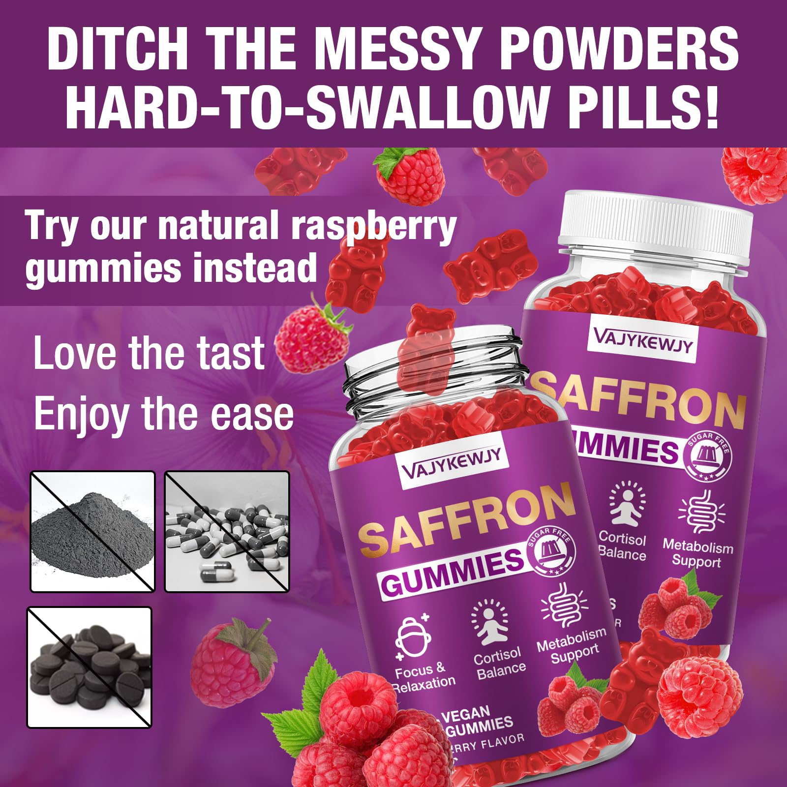 VAJYKEWJY Saffron Gummies (88.5 mg) with Magnesium — Enhanced with St. John’s Wort, Rhodiola, Ashwagandha & Vitamins B6, B12, D3 for Mood & Focus Support — 120 Count VAJYKEWJY buy supplements canada