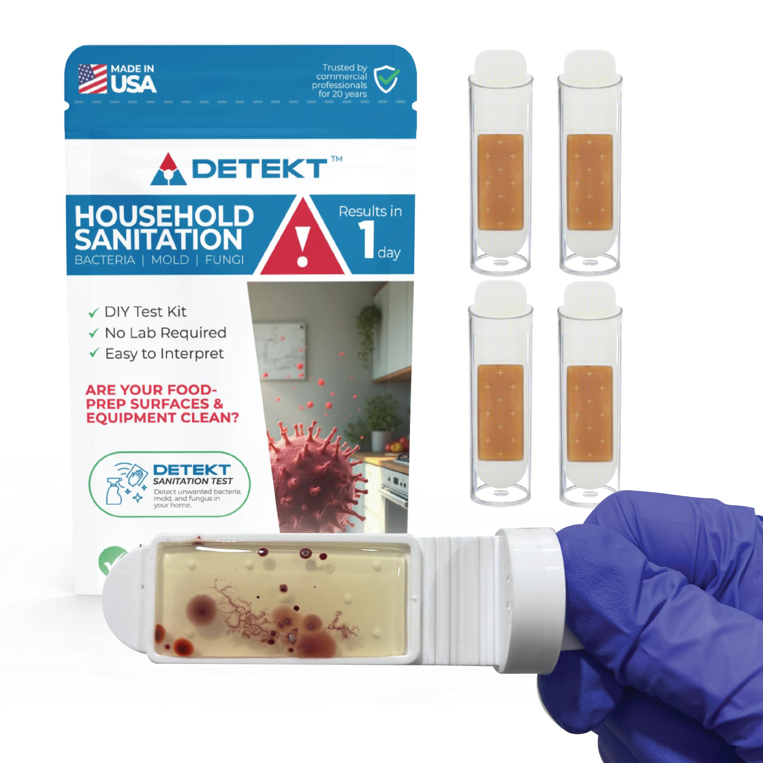 #1 Home, Kitchen, & Appliance Microbial Growth Test Kit – Simple DIY Screening for Bacteria, Mold, & Fungus – Know Your Home is Clean – Made in USA (1 Kit = 4 Bac + 4 Mold Tests) DetektBuy Supplements Australia