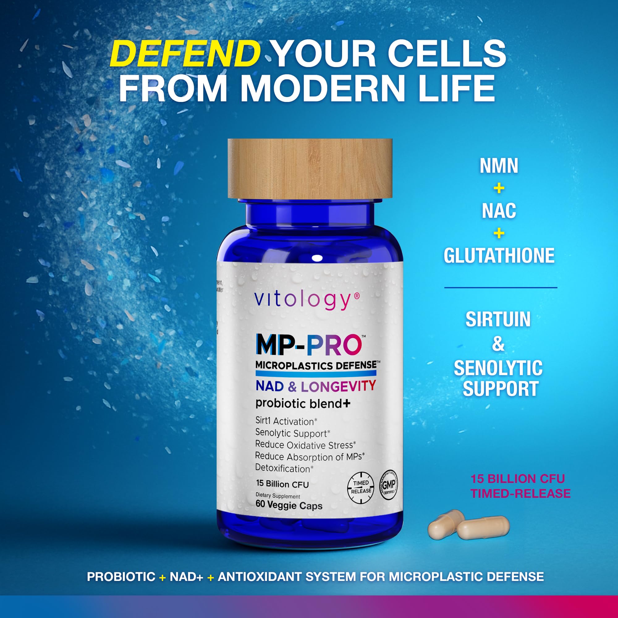 Vitology MP-PRO Microplastics Defense | 15 Billion CFU Probiotic + Antioxidant Blend | NMN, NAC, Glutathione, Resveratrol & Charcoal | Supports Cellular Detox, Longevity & Gut Health – 60 Capsules Vitology buy supplements canada