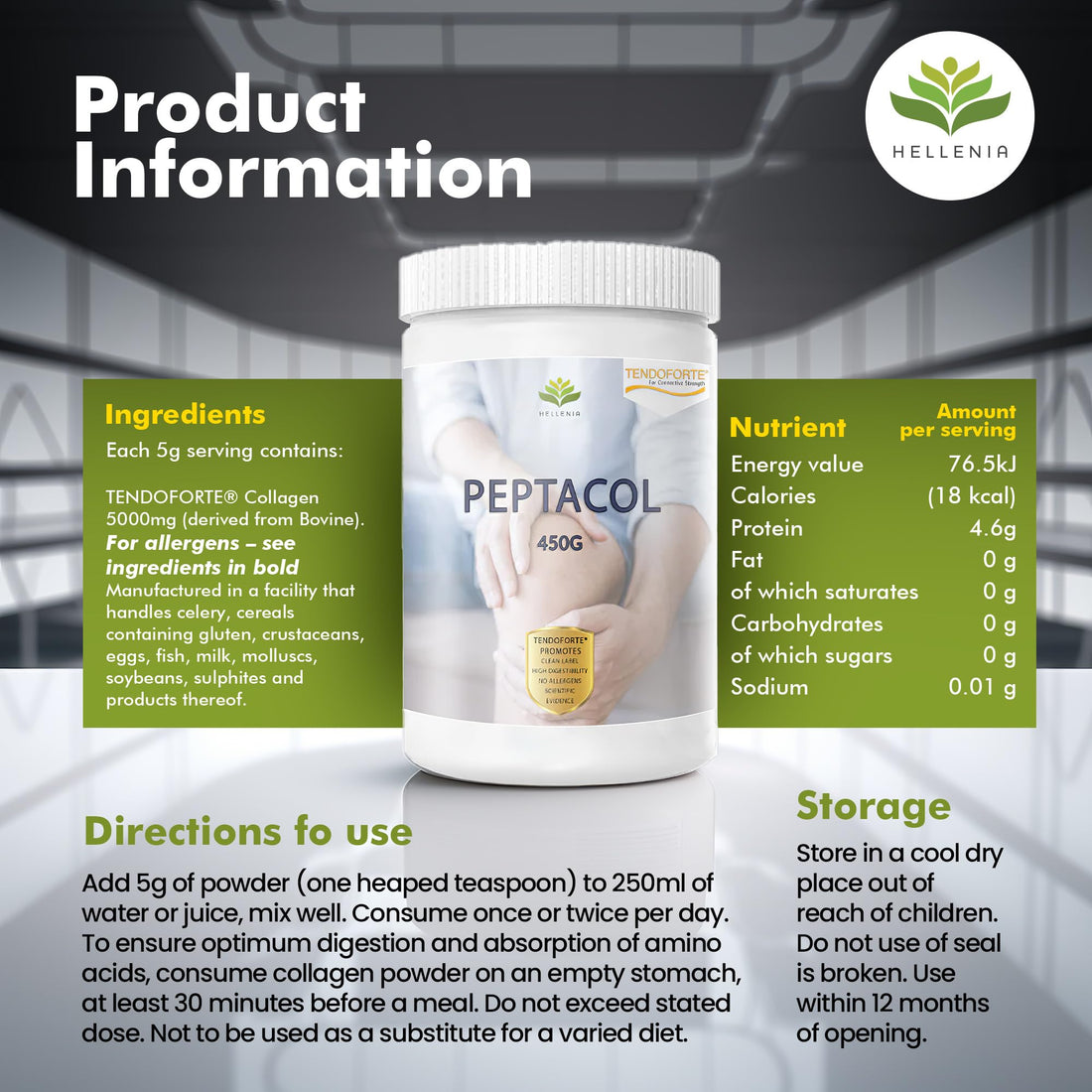 PEPTACOL TENDOFORTE® Bioactive Collagen Peptides® - 450g Hellenia buy supplements canada