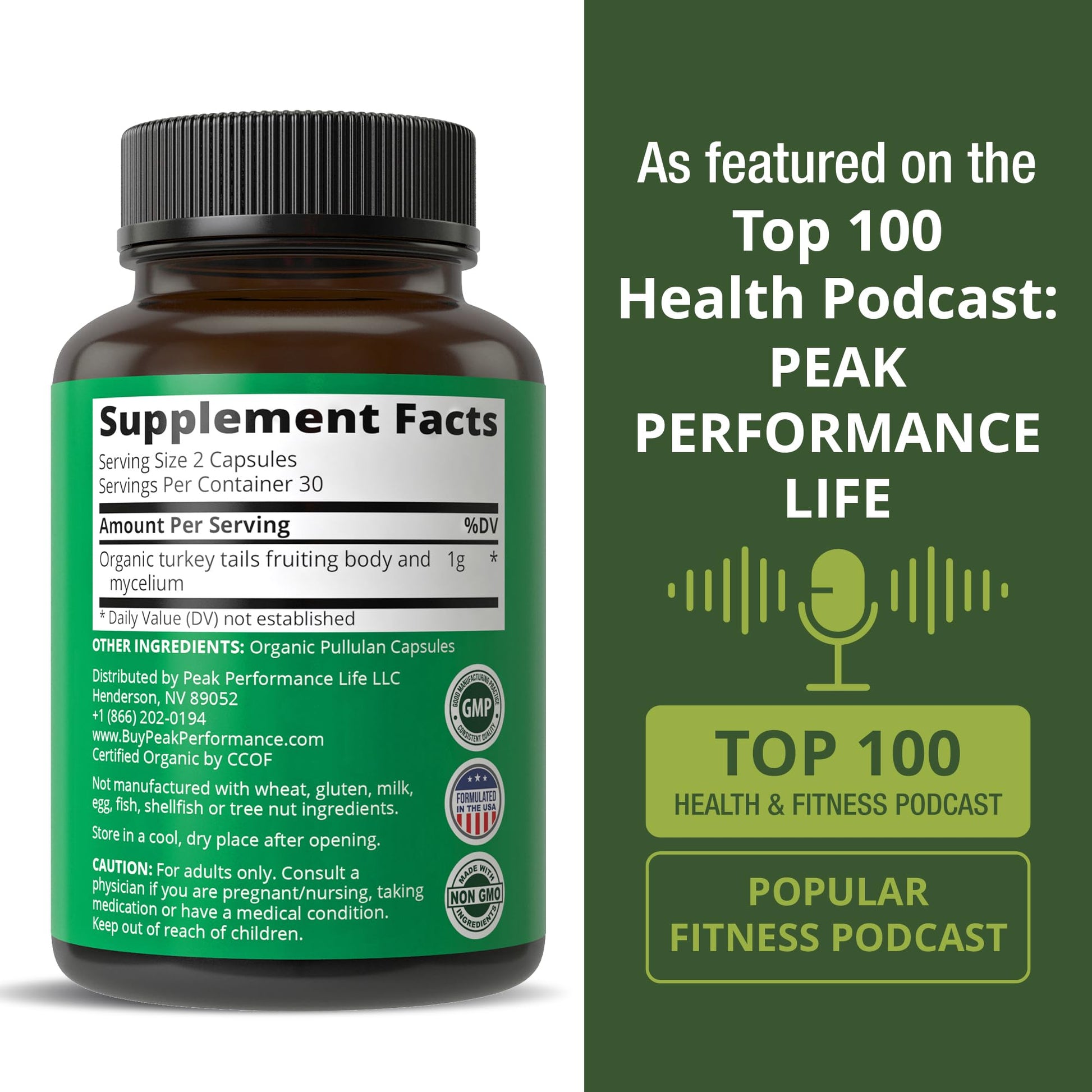 Peak Performance Organic Turkey Tail Capsules - USA Grown Made with Real Turkey Tail Mushroom. Immune System Support Naturally Harvested Mushroom Supplements for Immunity. Vegan Supplement Extract Peak Performance buy supplements canada