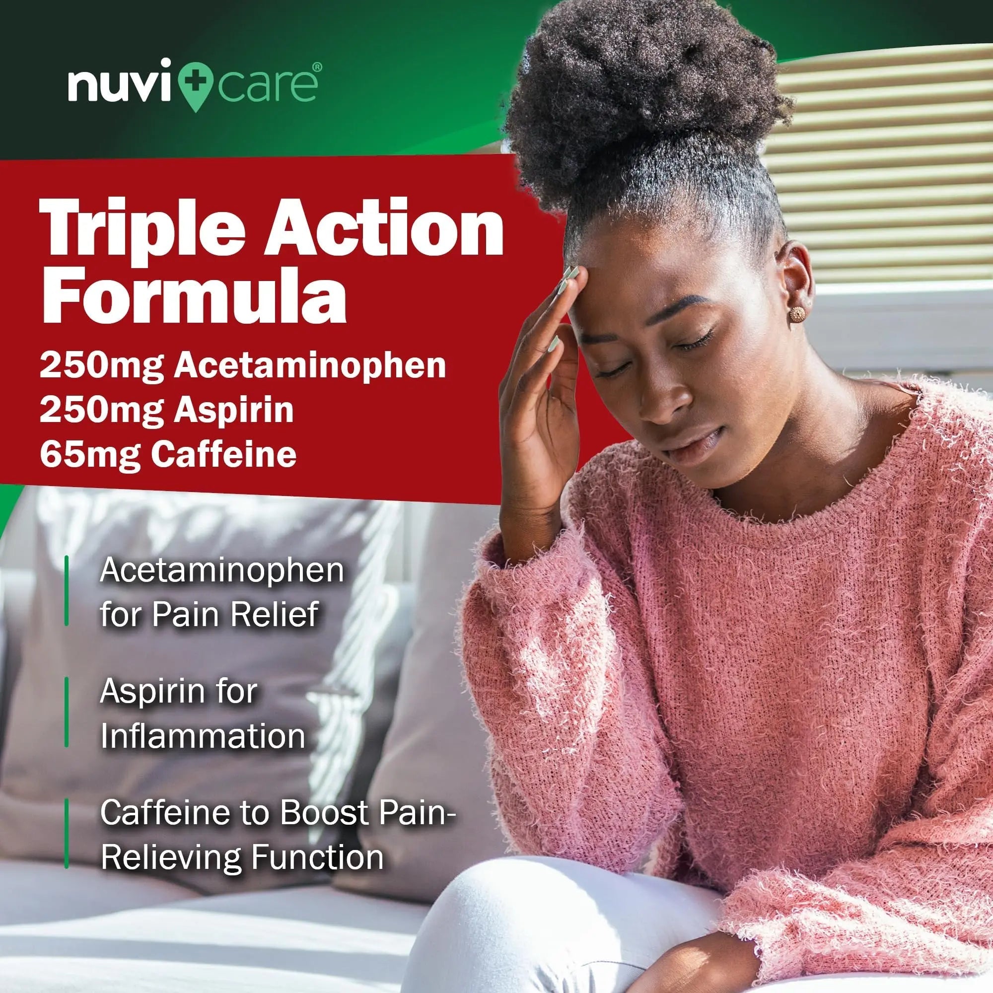NUVICARE Headache Relief with Acetaminophen 250 mg, Aspirin (NSAID) 250 mg, Caffeine 65 mg - Temporary Relief of Minor Aches & Pains - Compare to Excedrin Extra Strength Pain Reliever (2 Pack) NUVICARE buy supplements canada