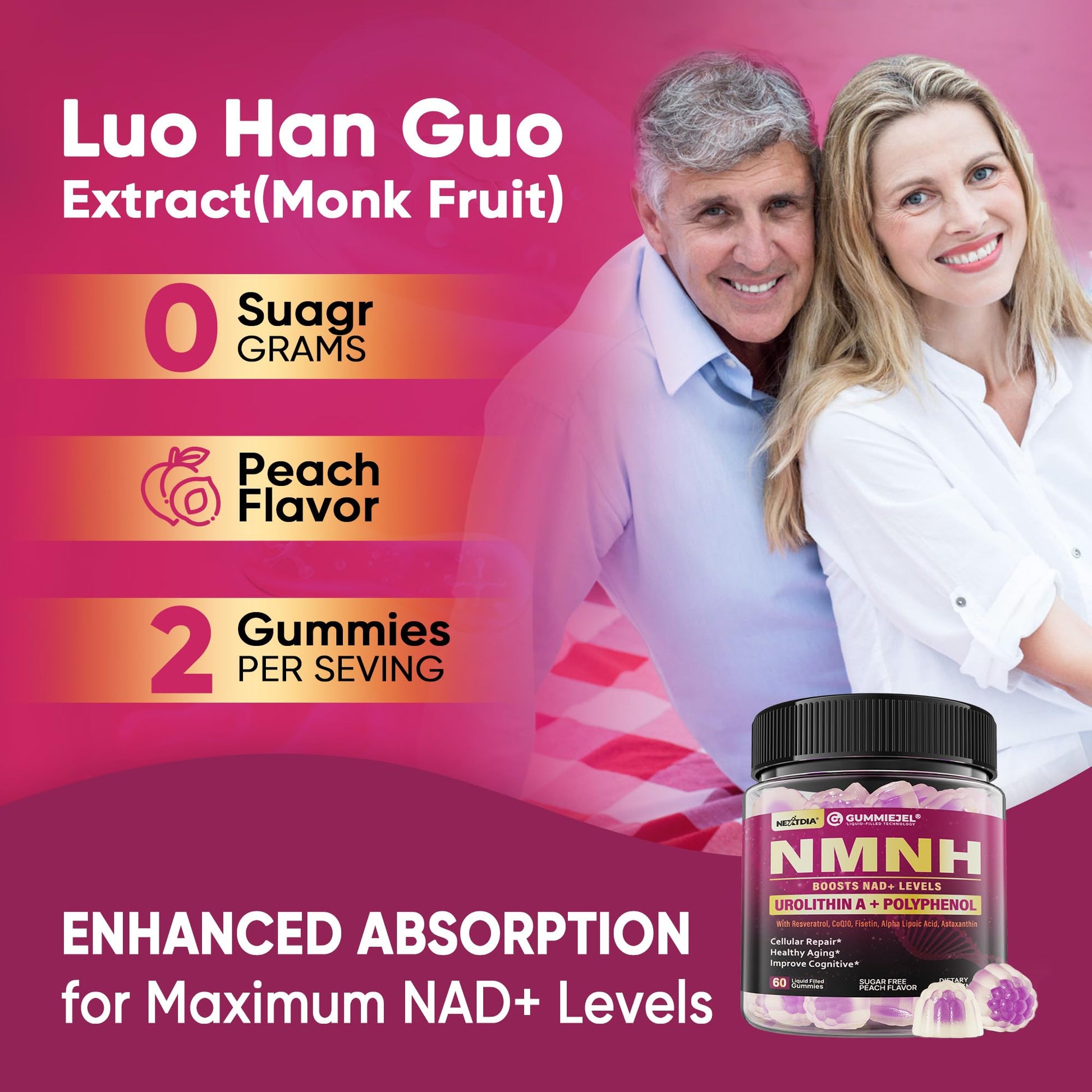NMNH Gummies 300MG for Longevity with Urolithin A, Polyphenol Blend, Resveratrol, NAD+ Supplement for Women & Men Boost NAD+ Levels, Optimized Aging, Cell, DNA Repair, Energy, Focus, Sugar Free, 60cts Nextdia buy supplements canada