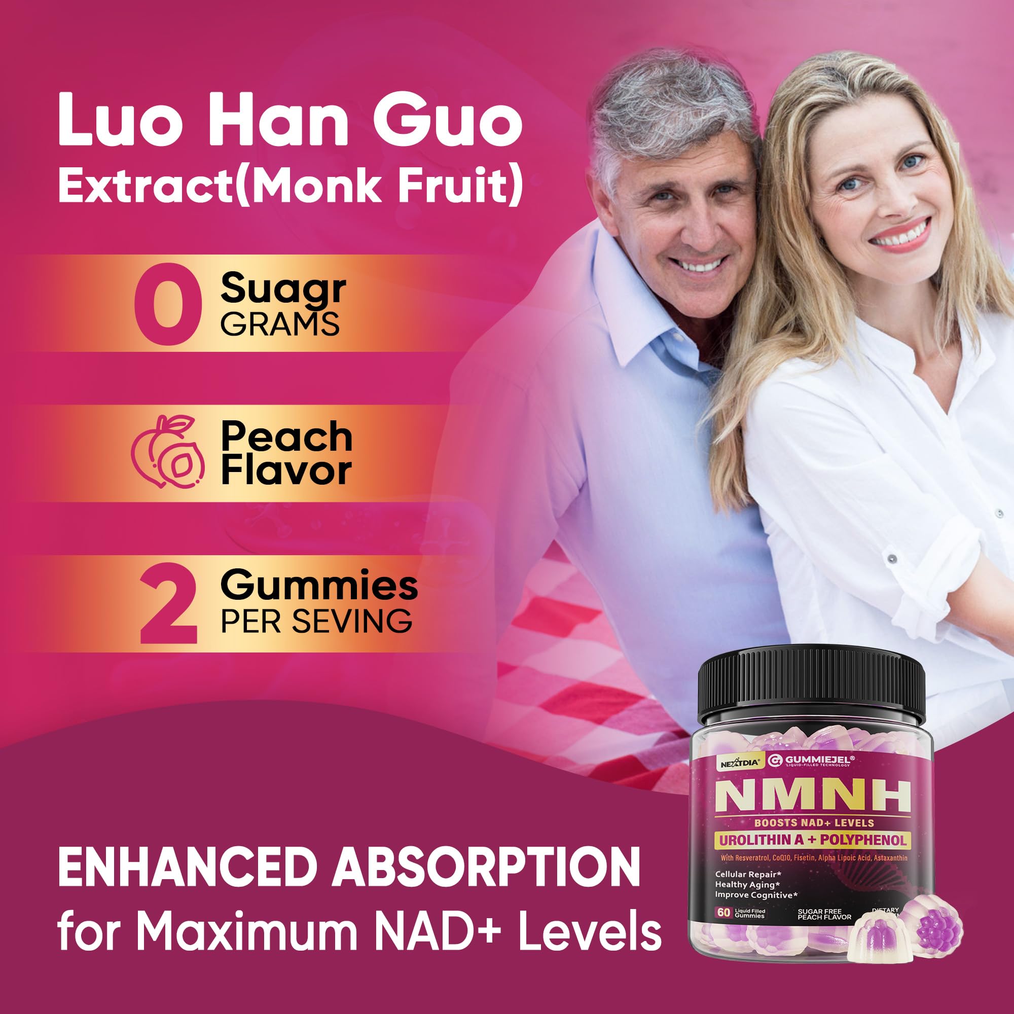 NMNH Gummies 300MG for Longevity with Urolithin A, Polyphenol Blend, Resveratrol, NAD+ Supplement for Women & Men Boost NAD+ Levels, Optimized Aging, Cell, DNA Repair, Energy, Focus, Sugar Free, 60cts Nextdia buy supplements canada