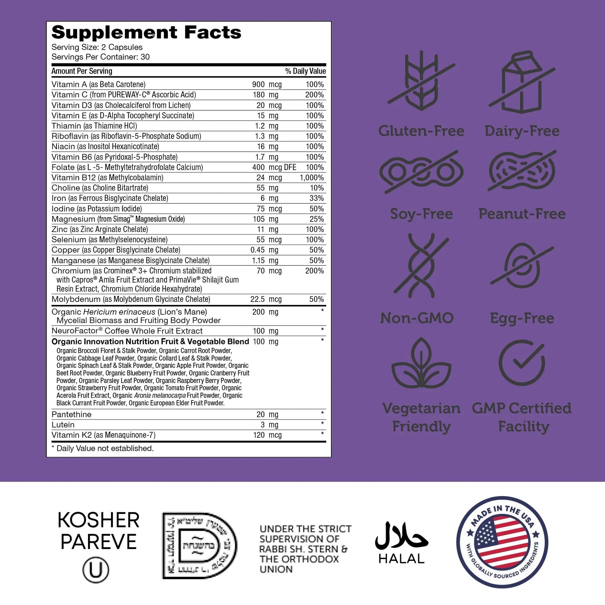 Zahler - Multivitamin Brain Supplement (60 Count) Kosher Brainfood Capsules for Adults with Neuro Factor & Lion's Mane Zahler buy supplements canada