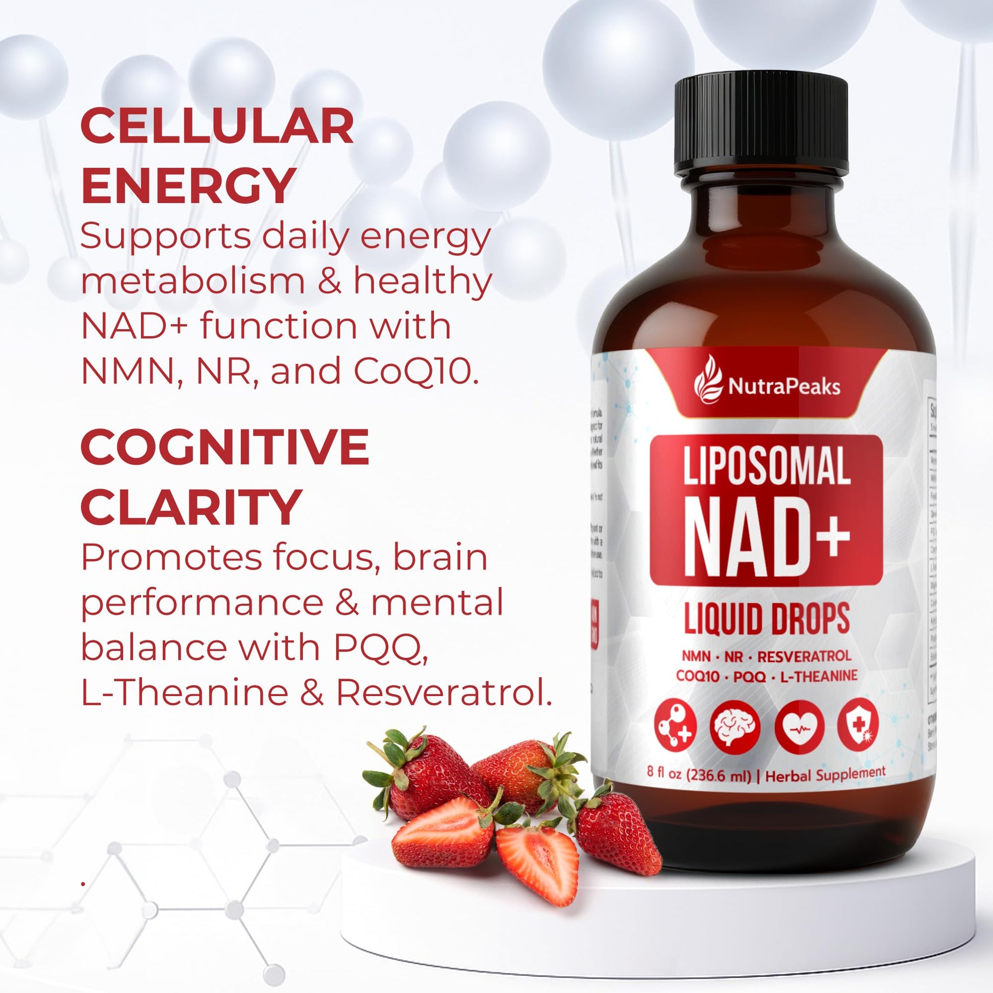 NutraPeaks NAD+ Supplement Liquid - NAD+ Supplement 1000mg, NAD+ Nicotinamide Riboside Resveratrol Supplements with PQQ, NAD+ Berry Flavor Sticks for Anti-Aging, Energy, Focus NutraPeaks buy supplements canada