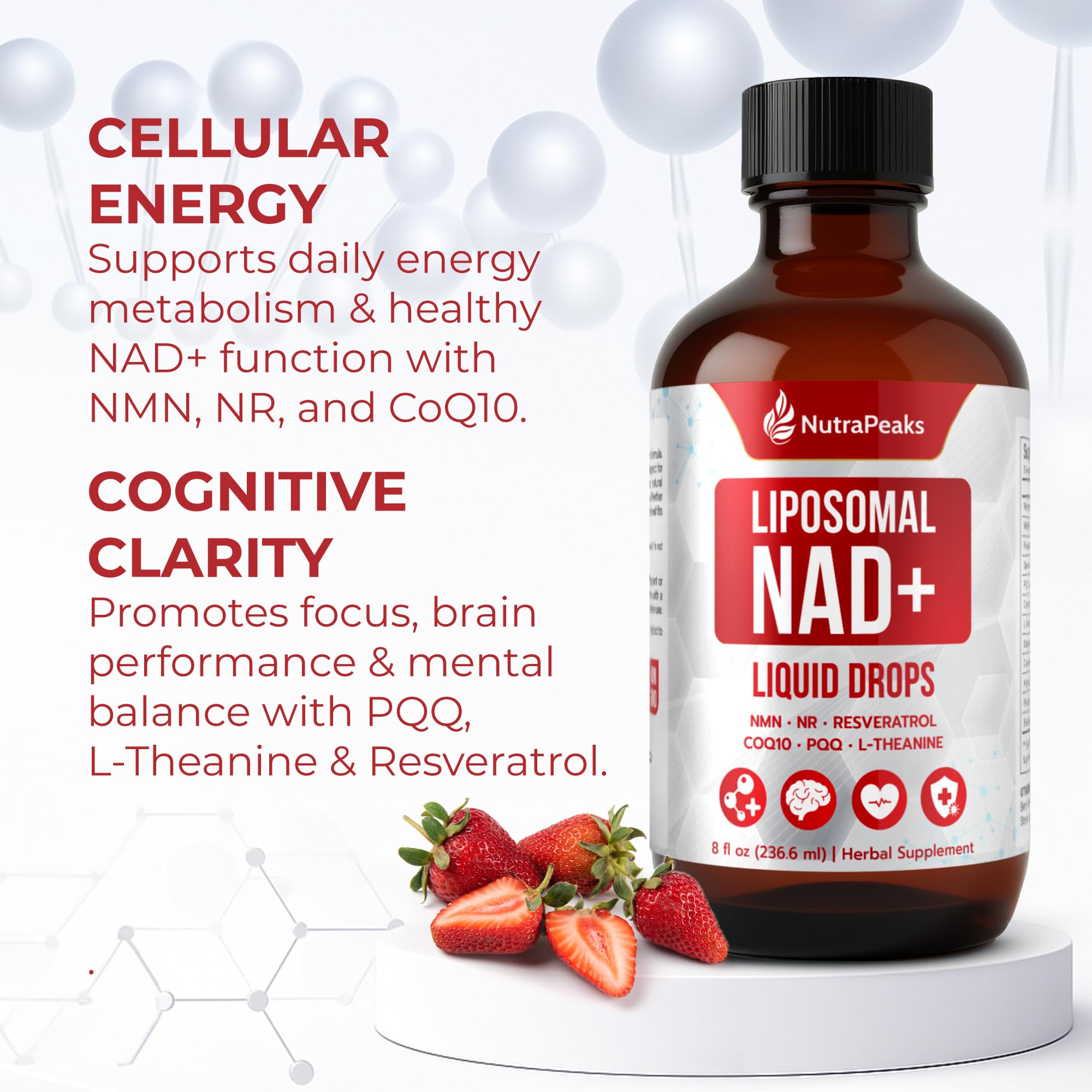 NutraPeaks NAD+ Supplement Liquid - NAD+ Supplement 1000mg, NAD+ Nicotinamide Riboside Resveratrol Supplements with PQQ, NAD+ Berry Flavor Sticks for Anti-Aging, Energy, Focus NutraPeaks buy supplements canada