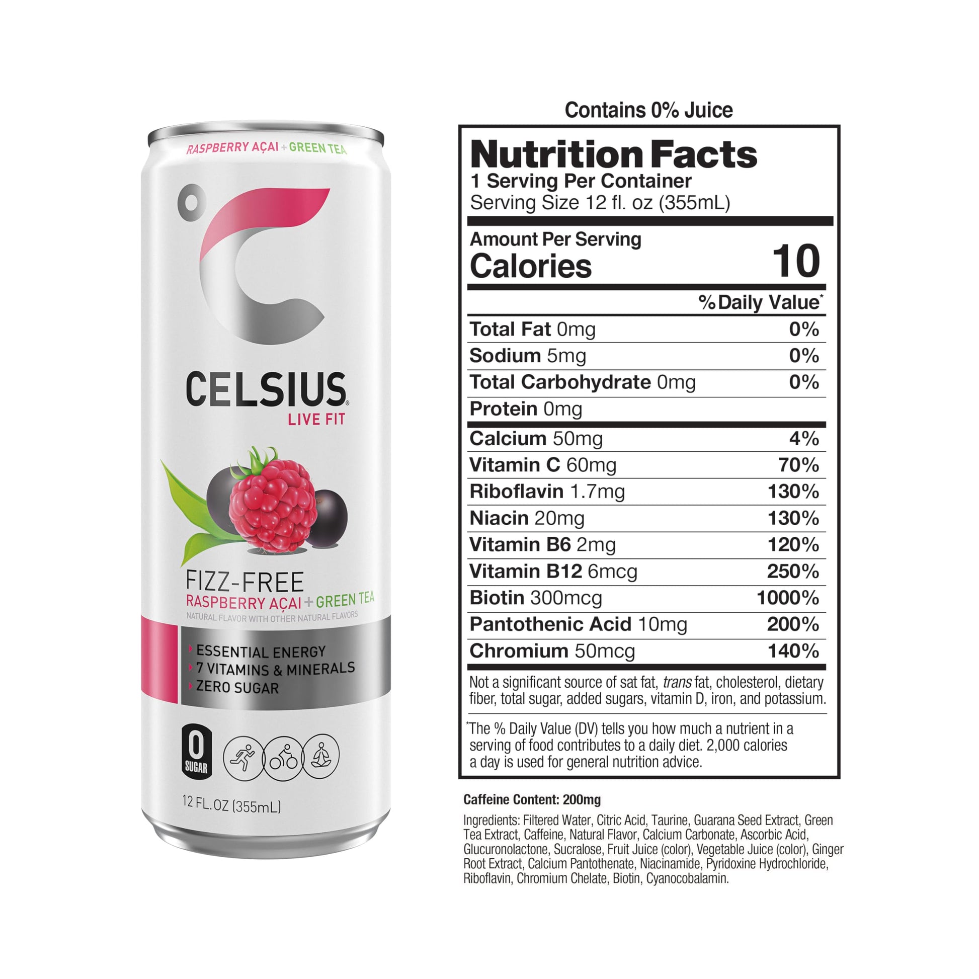CELSIUS Raspberry Acai Green Tea, Functional Essential Energy Drink 12 Fl Oz (Pack of 12) Packaging may vary CELSIUS buy supplements canada