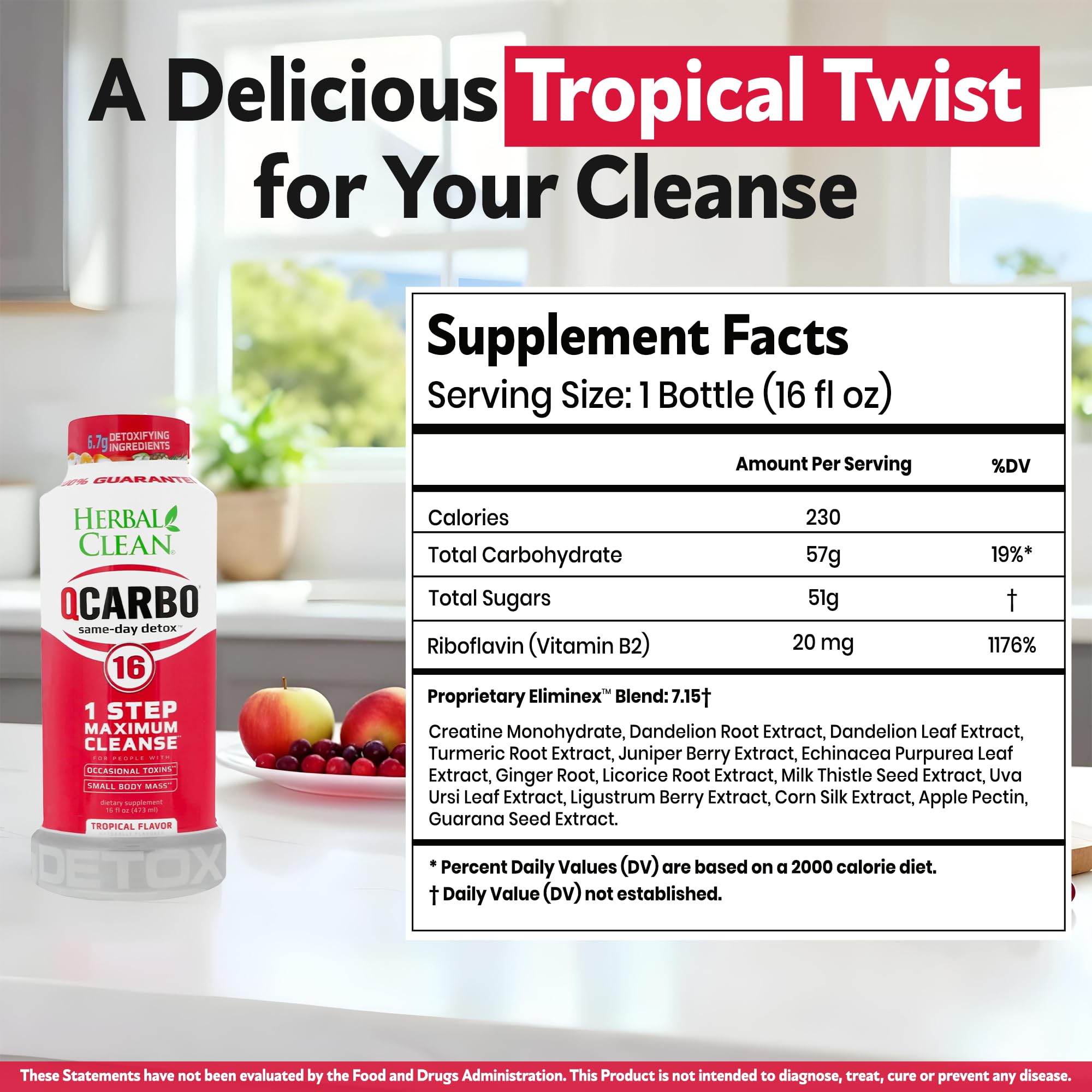 Herbal Clean Qcarbo16 Same-Day Detox Cleanse Drink (16 fl oz) - Tropical Flavor Full Body Cleanse* Detox Drink for Moderate Toxin Level* Herbal Clean buy supplements canada