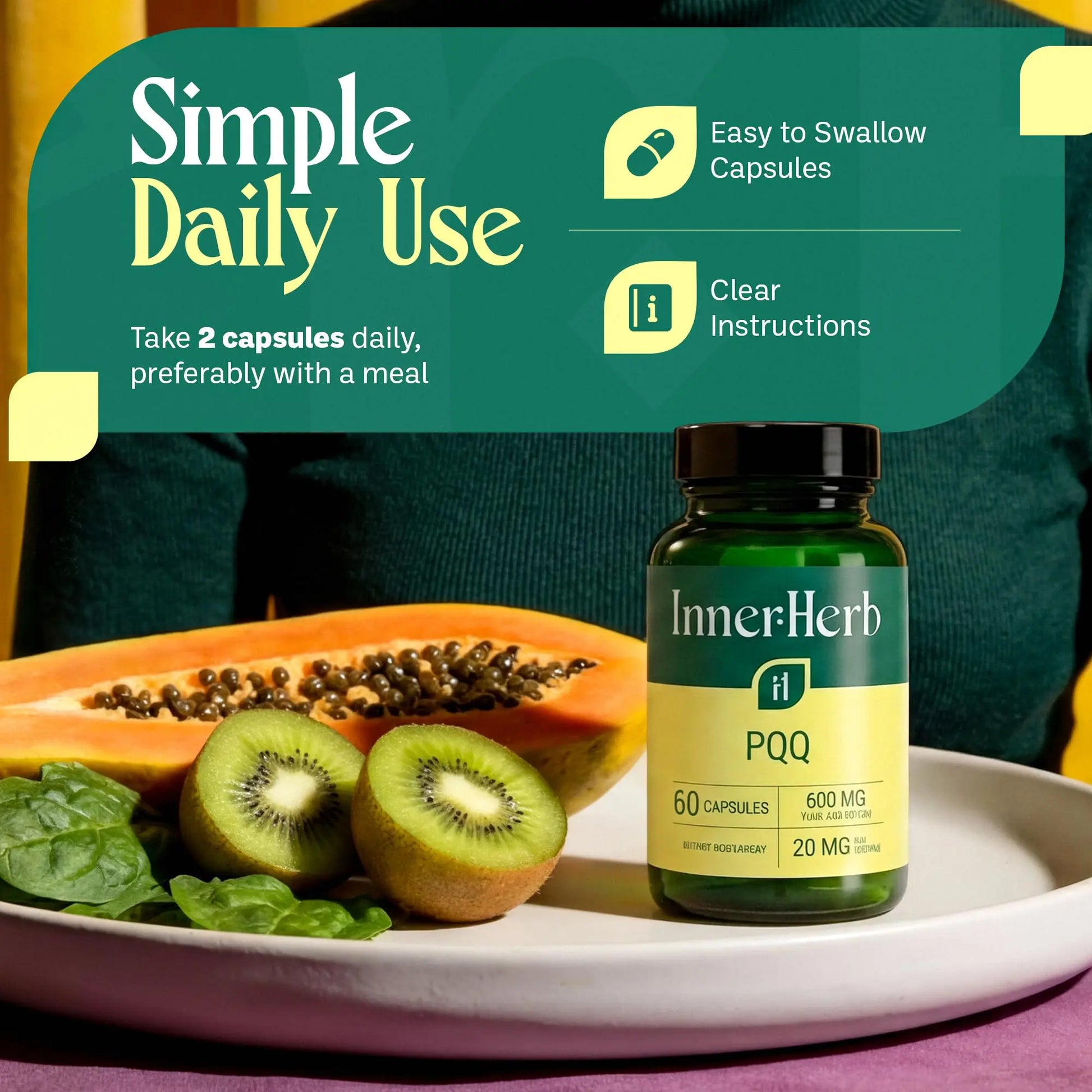 InnerHerb Pyrroloquinoline Quinone PQQ Daily Capsule - Supplement for Adults (60 Capsules, 30 Servings) (20mg Per Serving) InnerHerb buy supplements canada