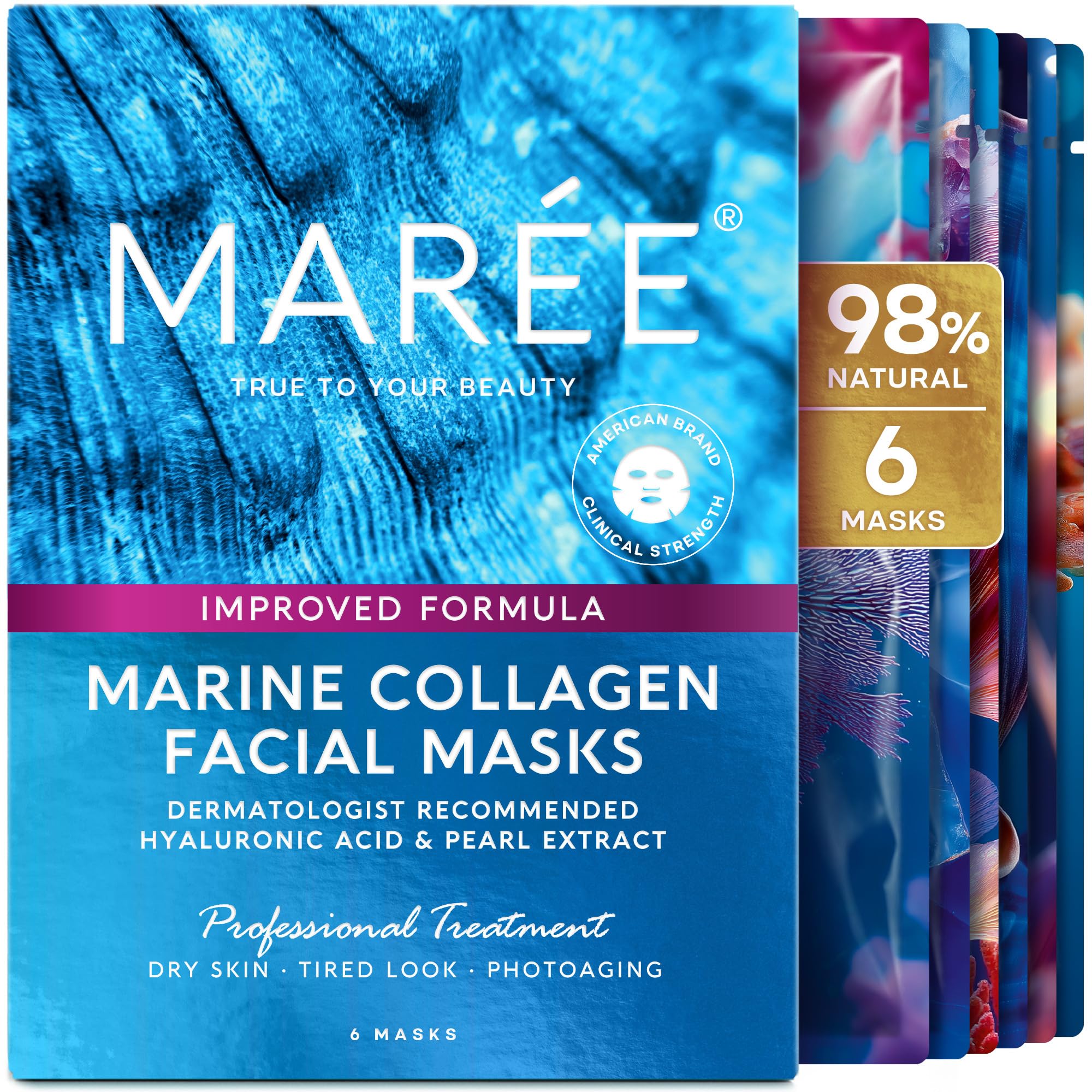MAREE Collagen Facial Mask with Hyaluronic Acid — Sheet Face Mask Skincare — Centella Asiatica, Green & Red Algae Extract MAREE buy supplements canada