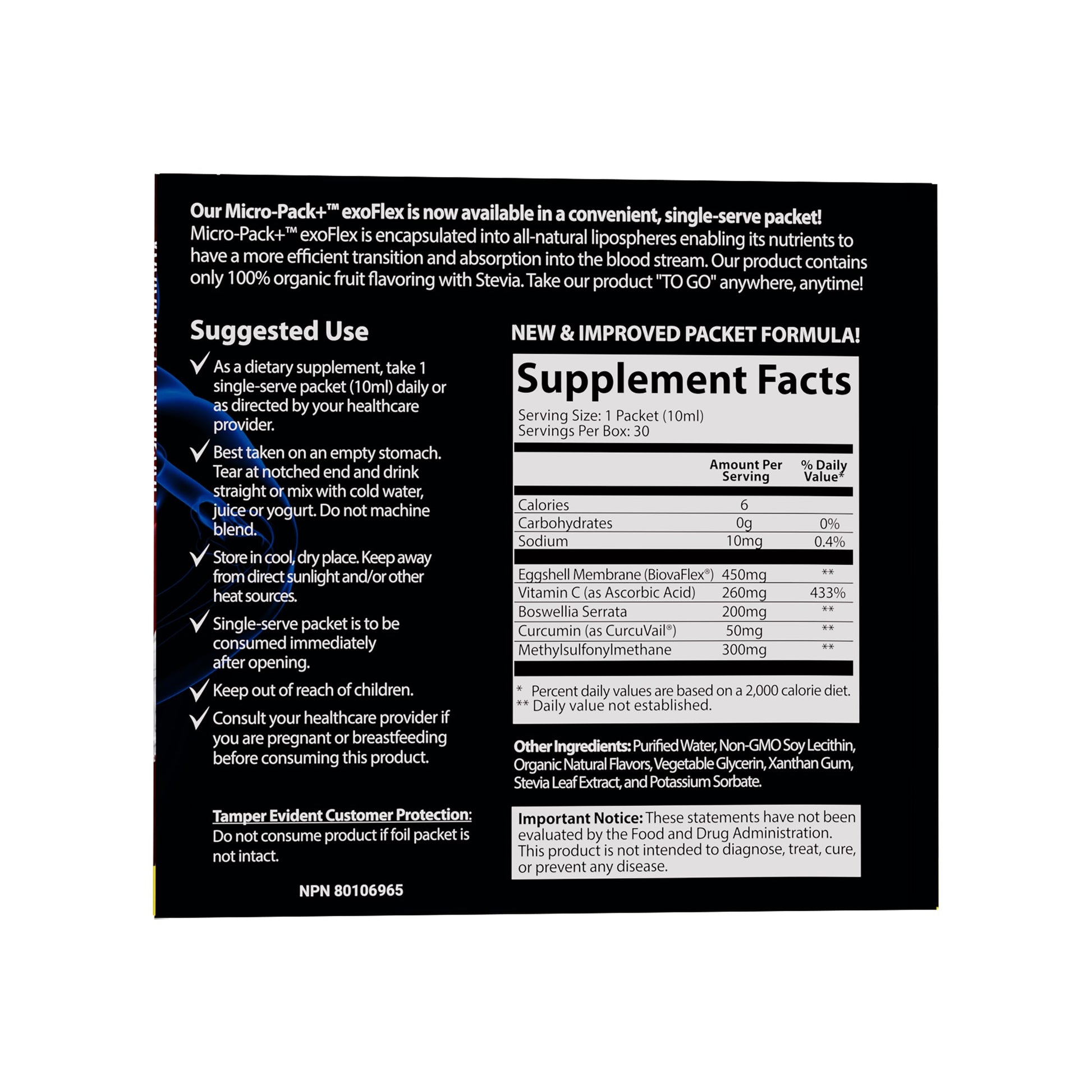 Aurora Nutrascience Micro-Pack Liposomal exoFlex+ - Liquid Vitamin C Supplement, Eggshell Membrane with BiovaFlex, Curcumin, & Boswellia, for Men & Women - 30 Single-Serve Packets Aurora Nutrascience buy supplements canada